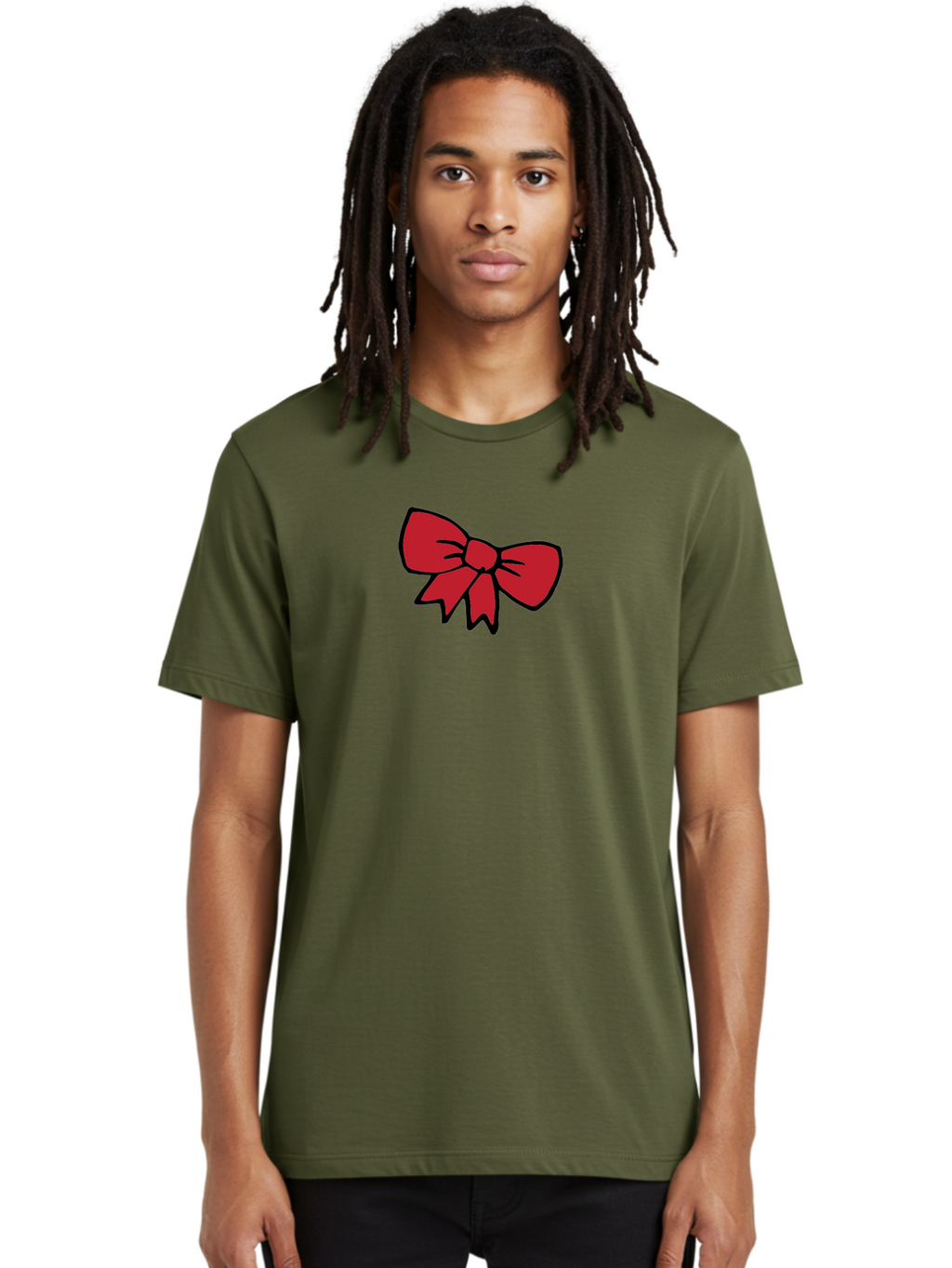 Red-Bow-3 Men'S Graphic Tee, 100% Cotton, Comfortable Casual Summer Wear, Machine Washable, Red Bow, Gift Wrapping, Festive Decor, Holiday Theme, Decorative Element, Cartoon Illustration, Simple Design Aab068