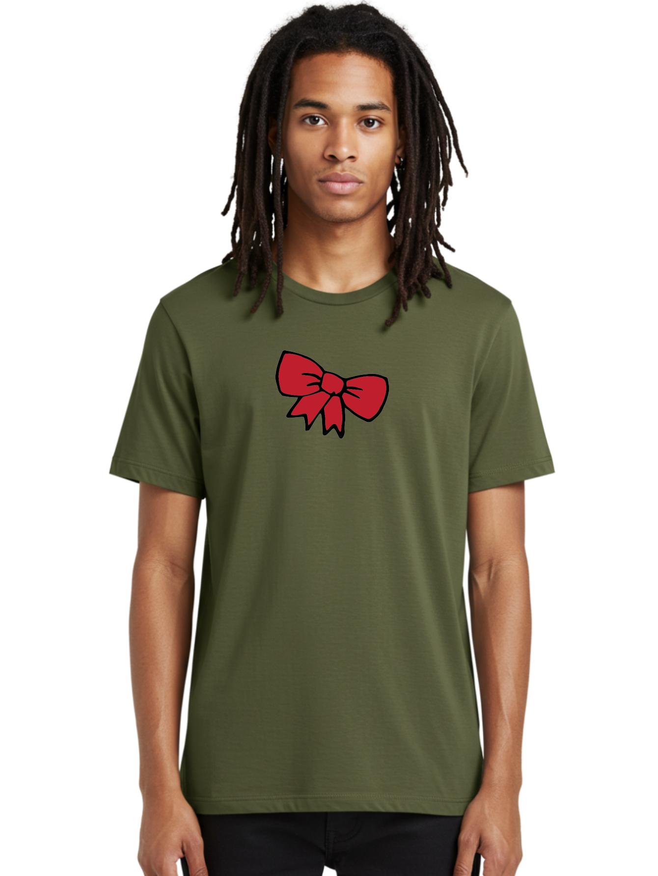 Red-Bow-3 Men'S Graphic Tee, 100% Cotton, Comfortable Casual Summer Wear, Machine Washable, Red Bow, Gift Wrapping, Festive Decor, Holiday Theme, Decorative Element, Cartoon Illustration, Simple Design Aab068