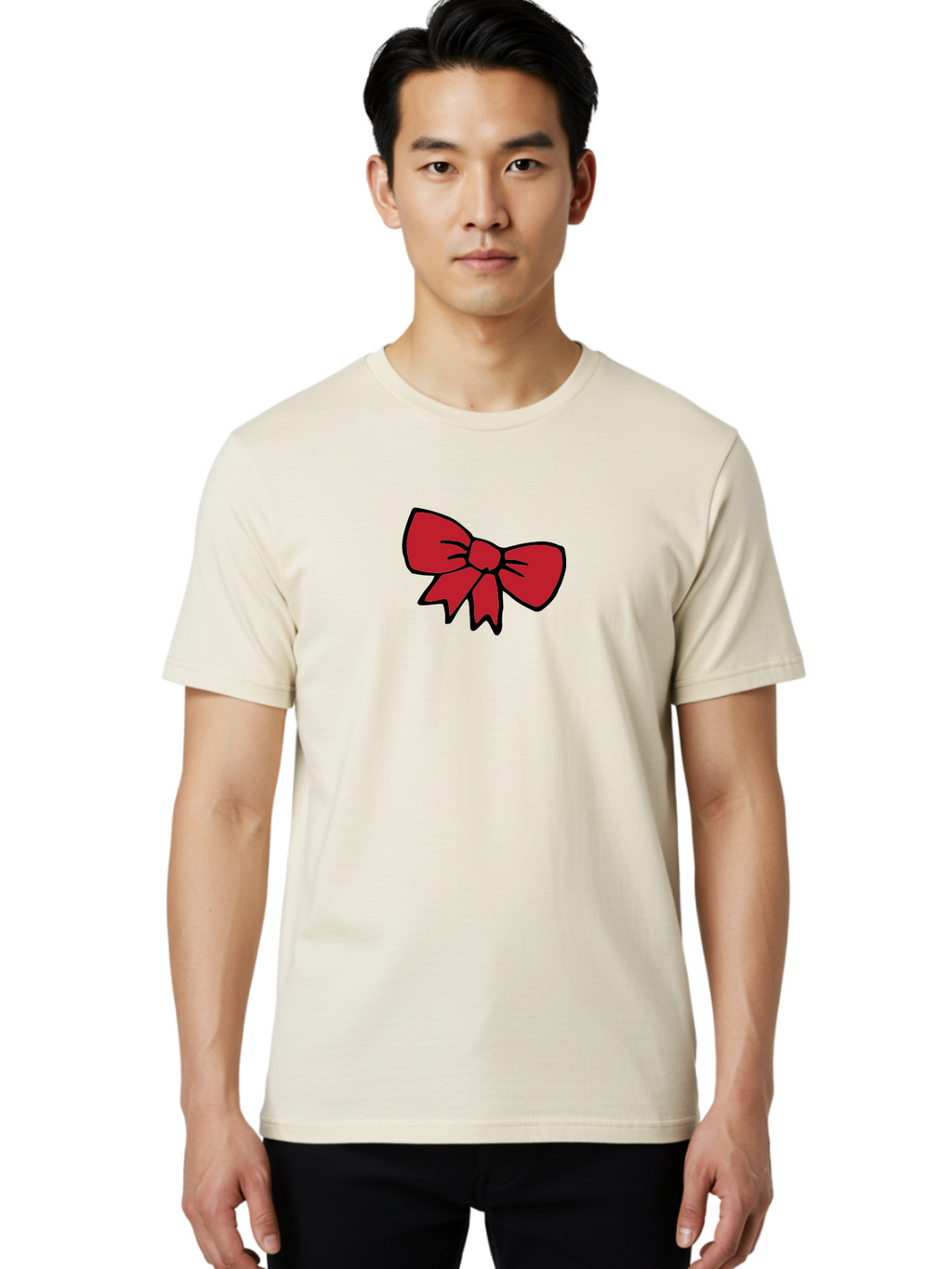 Red-Bow-3 Men'S Graphic Tee, 100% Cotton, Comfortable Casual Summer Wear, Machine Washable, Red Bow, Gift Wrapping, Festive Decor, Holiday Theme, Decorative Element, Cartoon Illustration, Simple Design Aab068