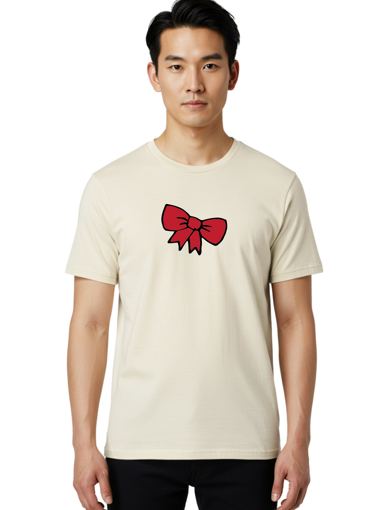 Red-Bow-3 Men'S Graphic Tee, 100% Cotton, Comfortable Casual Summer Wear, Machine Washable, Red Bow, Gift Wrapping, Festive Decor, Holiday Theme, Decorative Element, Cartoon Illustration, Simple Design Aab068