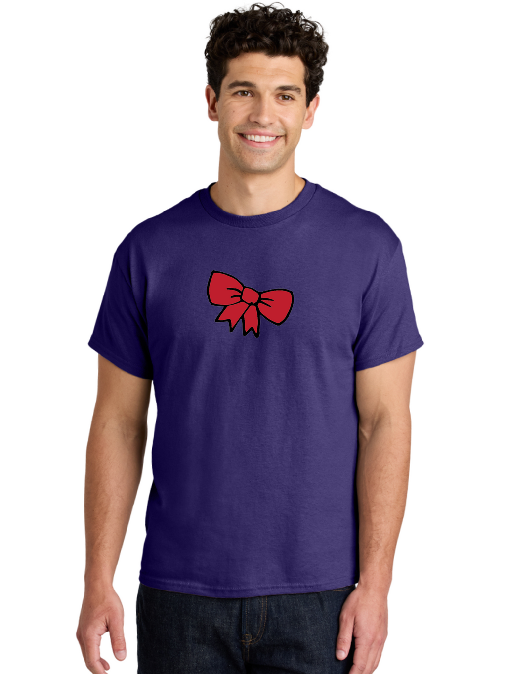 Red-Bow-3 Men'S Graphic Tee, 100% Cotton, Comfortable Casual Summer Wear, Machine Washable, Red Bow, Gift Wrapping, Festive Decor, Holiday Theme, Decorative Element, Cartoon Illustration, Simple Design Aab068