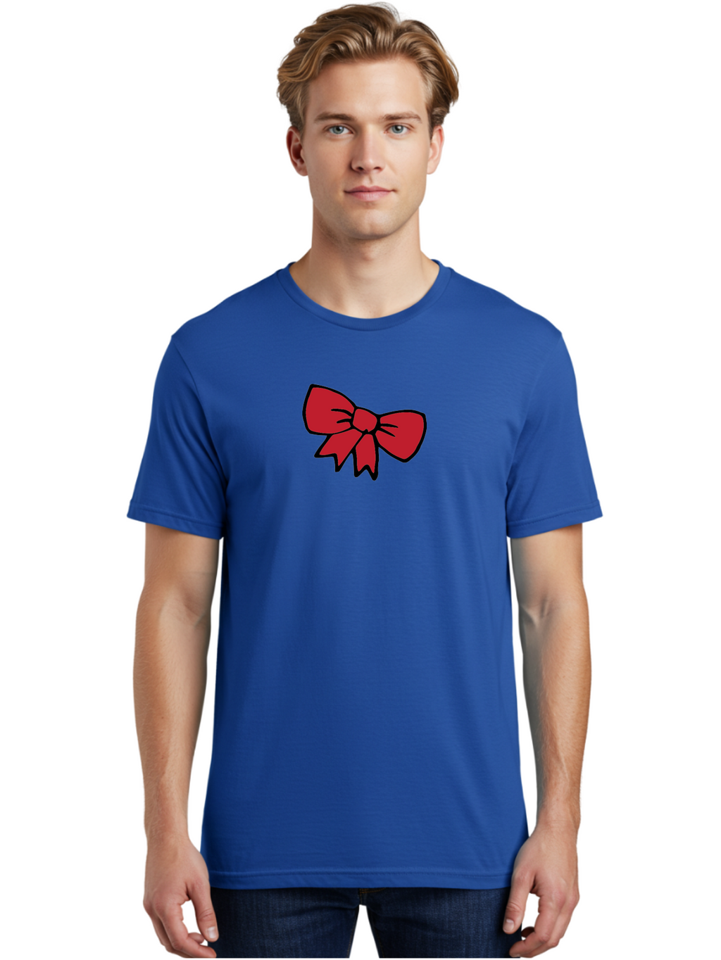 Red-Bow-3 Men'S Graphic Tee, 100% Cotton, Comfortable Casual Summer Wear, Machine Washable, Red Bow, Gift Wrapping, Festive Decor, Holiday Theme, Decorative Element, Cartoon Illustration, Simple Design Aab068