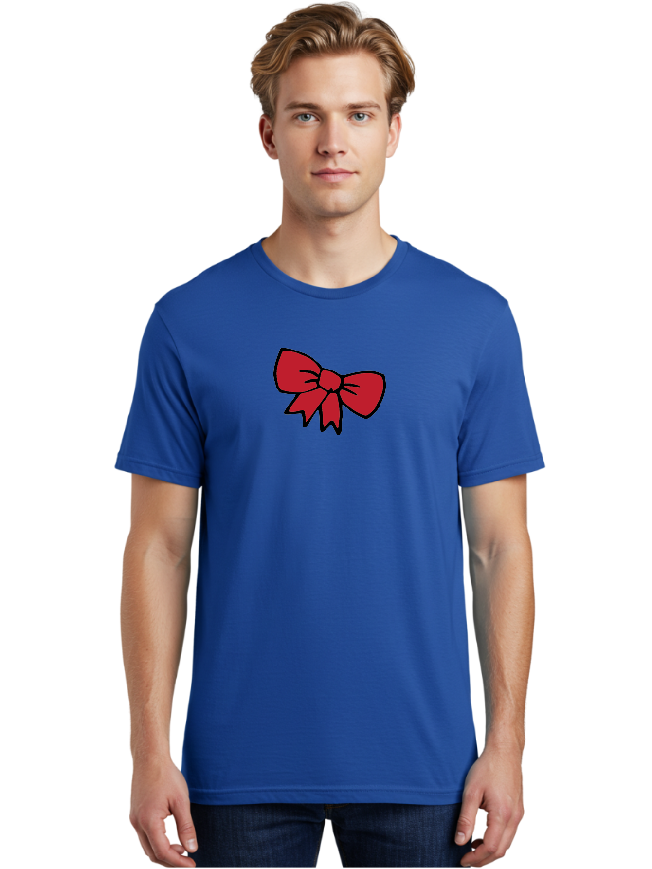 Red-Bow-3 Men'S Graphic Tee, 100% Cotton, Comfortable Casual Summer Wear, Machine Washable, Red Bow, Gift Wrapping, Festive Decor, Holiday Theme, Decorative Element, Cartoon Illustration, Simple Design Aab068