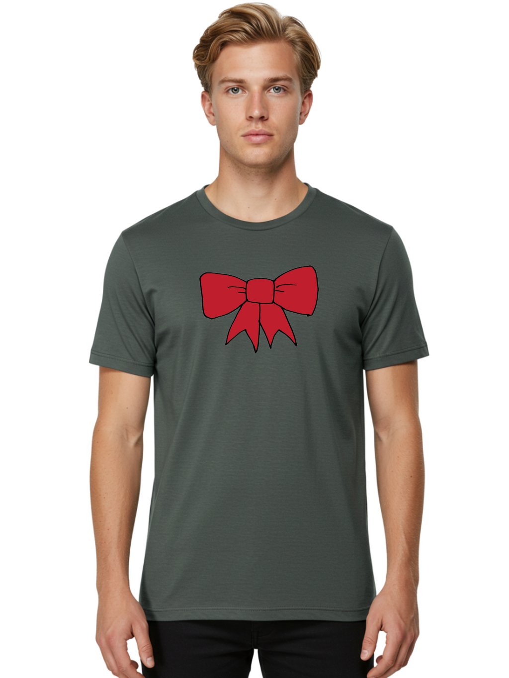 Red-Bow-4 Men'S Graphic Tee, 100% Cotton, Comfortable Casual Summer Wear, Machine Washable, Red Bow, Gift Decoration, Festive Symbol, Ribbon Accessory, Holiday Decor, Christmas Gift, Elegant Design Aab069