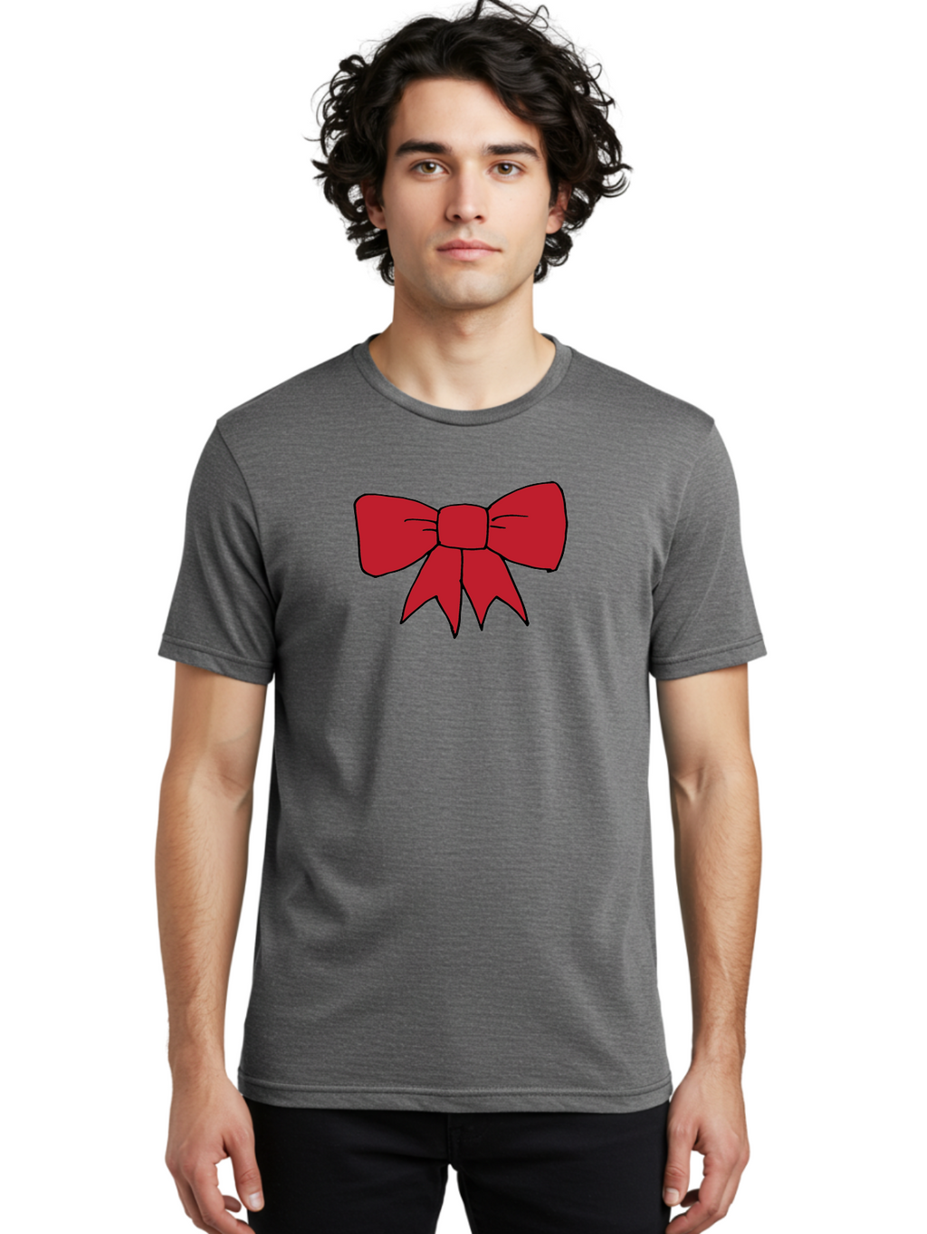 Red-Bow-4 Men'S Graphic Tee, 100% Cotton, Comfortable Casual Summer Wear, Machine Washable, Red Bow, Gift Decoration, Festive Symbol, Ribbon Accessory, Holiday Decor, Christmas Gift, Elegant Design Aab069