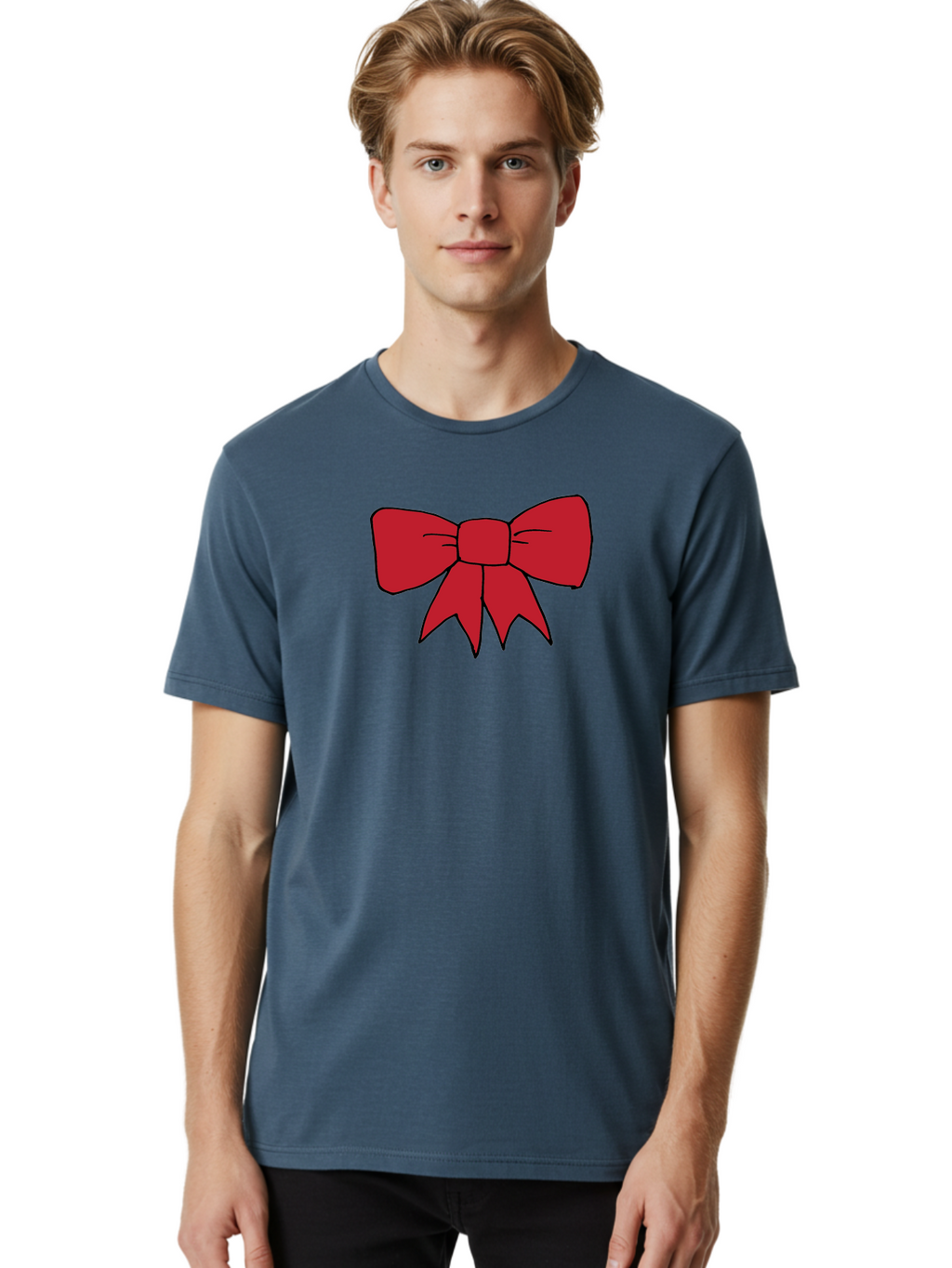 Red-Bow-4 Men'S Graphic Tee, 100% Cotton, Comfortable Casual Summer Wear, Machine Washable, Red Bow, Gift Decoration, Festive Symbol, Ribbon Accessory, Holiday Decor, Christmas Gift, Elegant Design Aab069