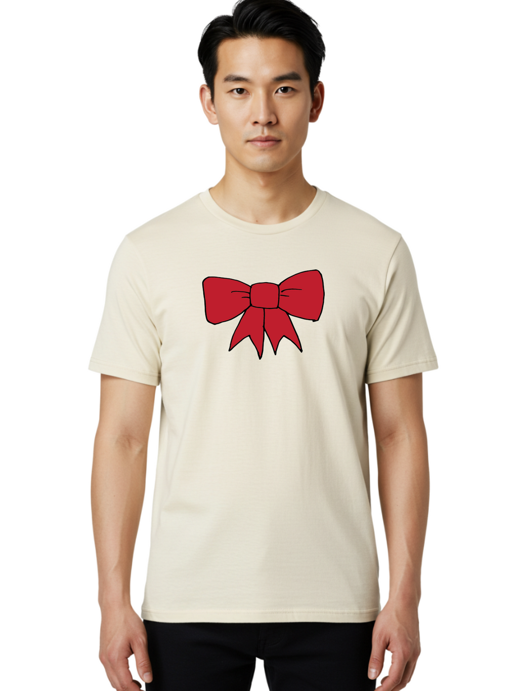 Red-Bow-4 Men'S Graphic Tee, 100% Cotton, Comfortable Casual Summer Wear, Machine Washable, Red Bow, Gift Decoration, Festive Symbol, Ribbon Accessory, Holiday Decor, Christmas Gift, Elegant Design Aab069