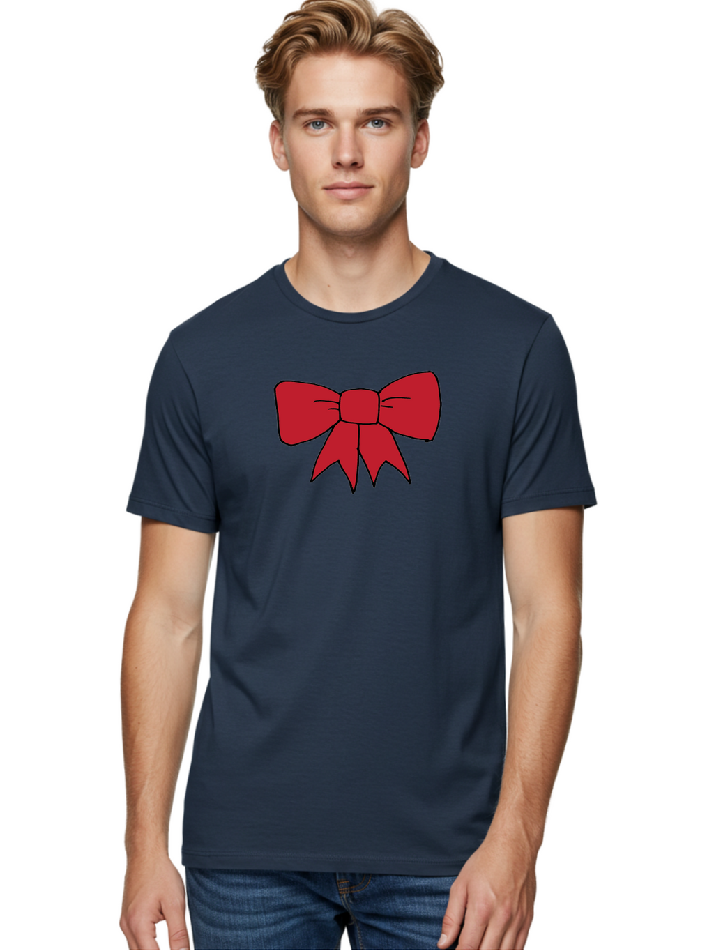 Red-Bow-4 Men'S Graphic Tee, 100% Cotton, Comfortable Casual Summer Wear, Machine Washable, Red Bow, Gift Decoration, Festive Symbol, Ribbon Accessory, Holiday Decor, Christmas Gift, Elegant Design Aab069