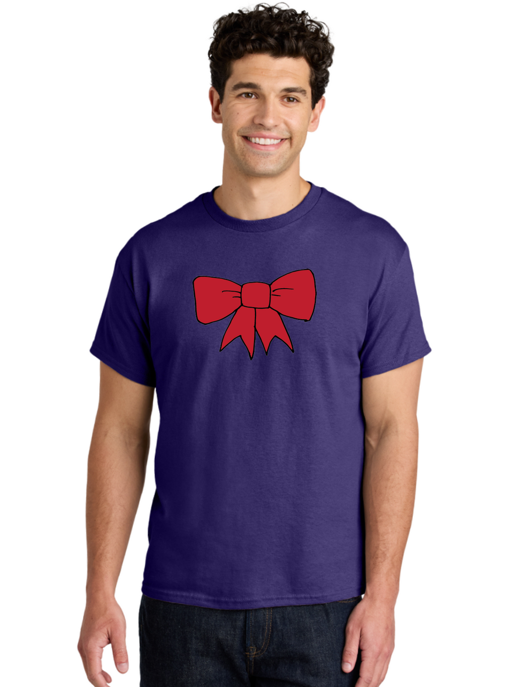 Red-Bow-4 Men'S Graphic Tee, 100% Cotton, Comfortable Casual Summer Wear, Machine Washable, Red Bow, Gift Decoration, Festive Symbol, Ribbon Accessory, Holiday Decor, Christmas Gift, Elegant Design Aab069