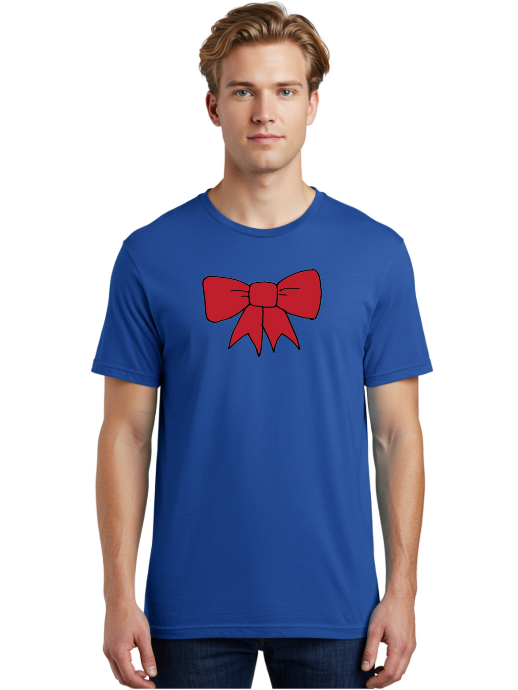 Red-Bow-4 Men'S Graphic Tee, 100% Cotton, Comfortable Casual Summer Wear, Machine Washable, Red Bow, Gift Decoration, Festive Symbol, Ribbon Accessory, Holiday Decor, Christmas Gift, Elegant Design Aab069