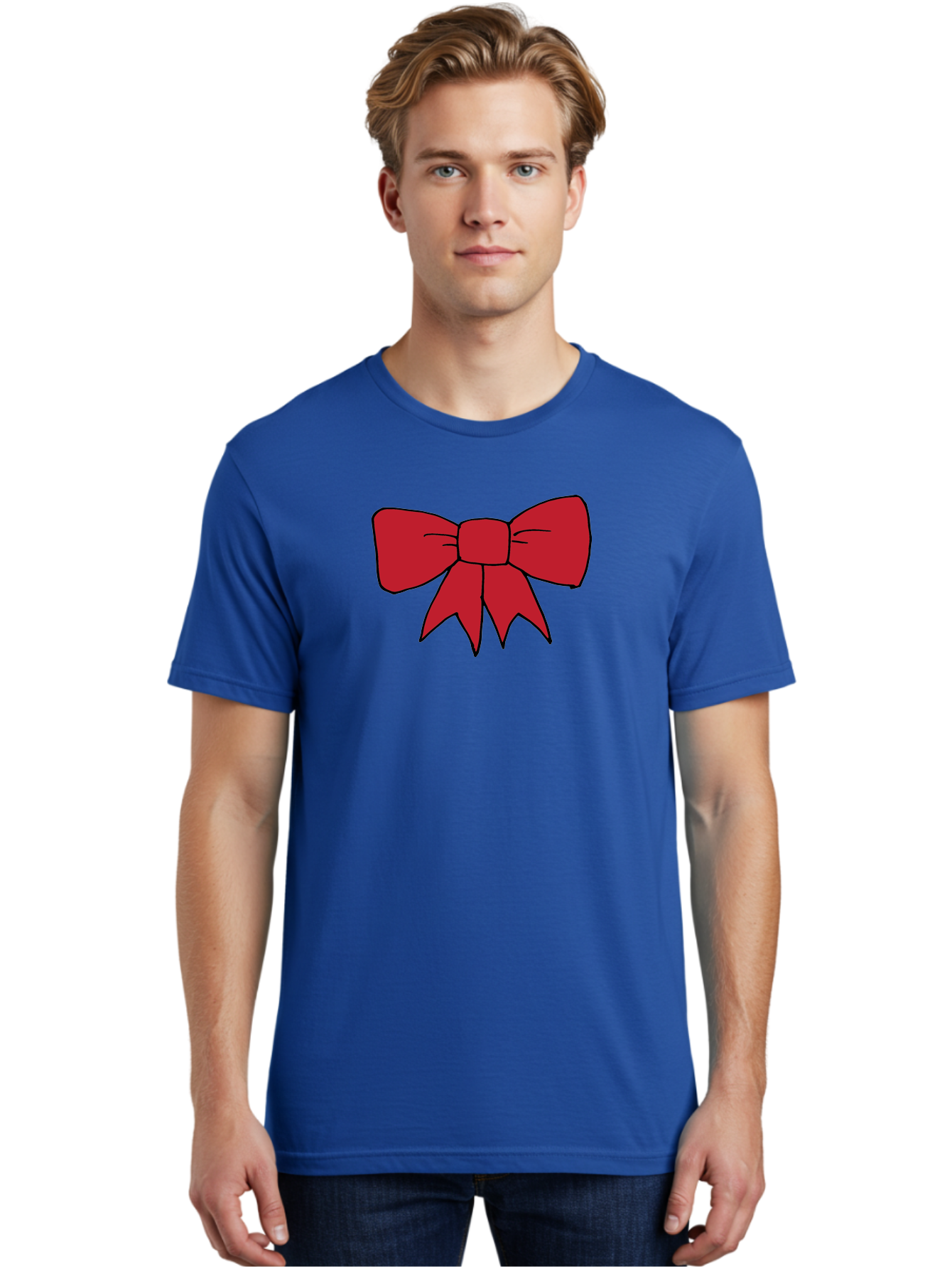 Red-Bow-4 Men'S Graphic Tee, 100% Cotton, Comfortable Casual Summer Wear, Machine Washable, Red Bow, Gift Decoration, Festive Symbol, Ribbon Accessory, Holiday Decor, Christmas Gift, Elegant Design Aab069