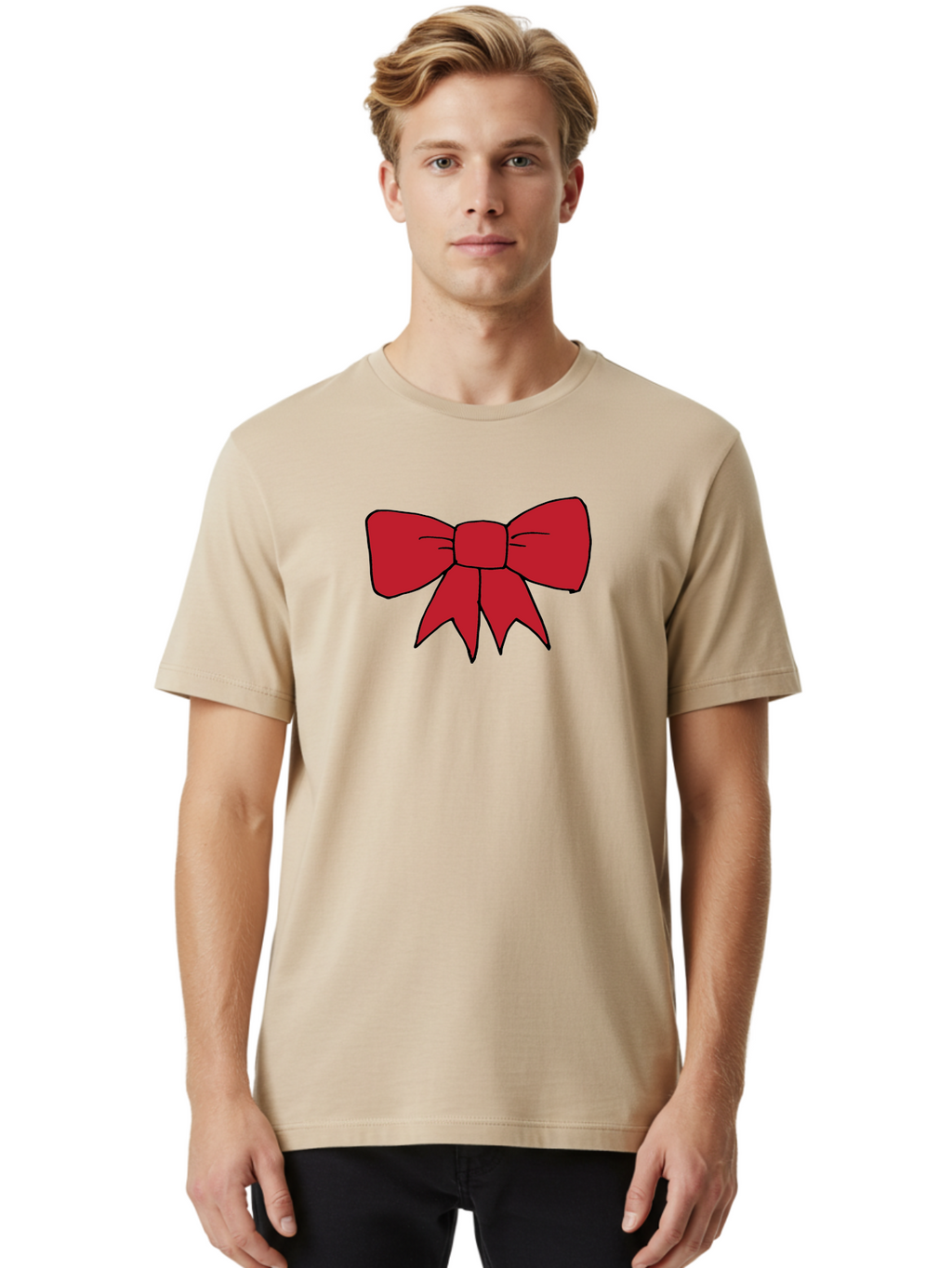 Red-Bow-4 Men'S Graphic Tee, 100% Cotton, Comfortable Casual Summer Wear, Machine Washable, Red Bow, Gift Decoration, Festive Symbol, Ribbon Accessory, Holiday Decor, Christmas Gift, Elegant Design Aab069
