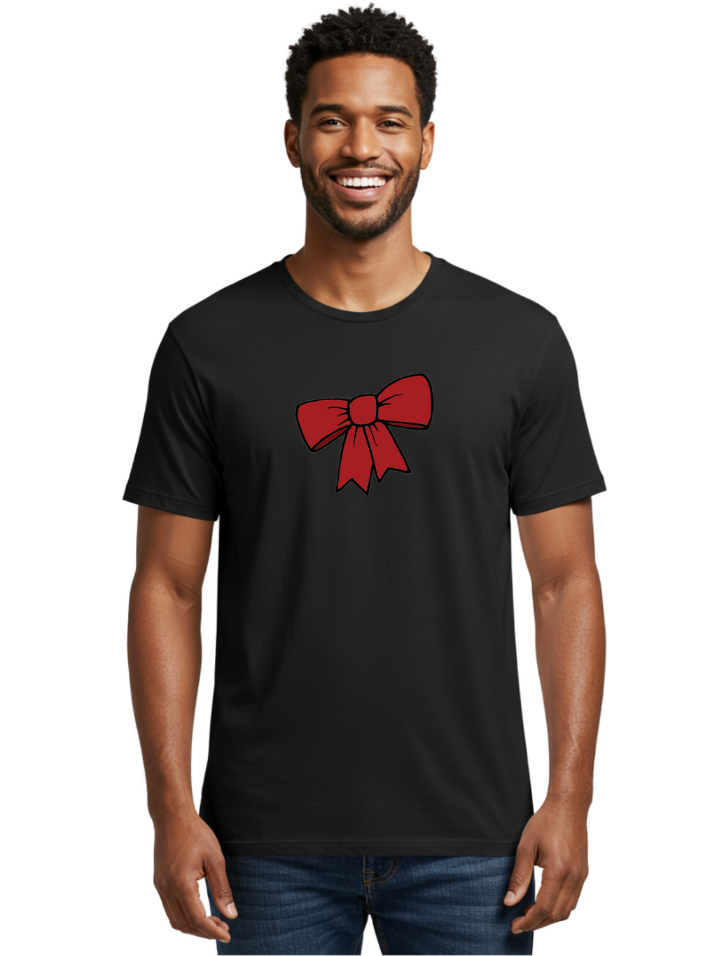 Red-Bow Men'S Graphic Tee, 100% Cotton, Comfortable Casual Summer Wear, Machine Washable, Red Bow, Gift Wrapping, Present Decoration, Festive Ribbon, Holiday Decor, Celebratory Bow, Party Favors Aab070