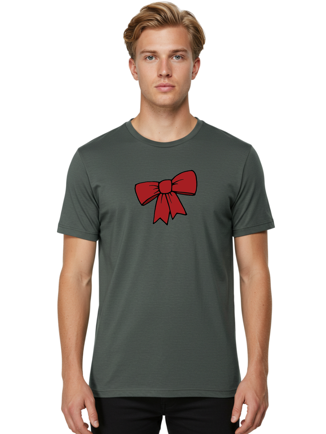 Red-Bow Men'S Graphic Tee, 100% Cotton, Comfortable Casual Summer Wear, Machine Washable, Red Bow, Gift Wrapping, Present Decoration, Festive Ribbon, Holiday Decor, Celebratory Bow, Party Favors Aab070