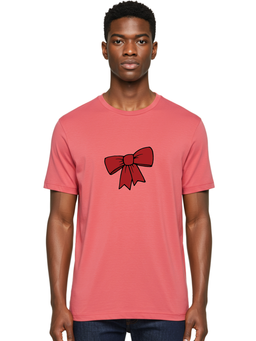 Red-Bow Men'S Graphic Tee, 100% Cotton, Comfortable Casual Summer Wear, Machine Washable, Red Bow, Gift Wrapping, Present Decoration, Festive Ribbon, Holiday Decor, Celebratory Bow, Party Favors Aab070