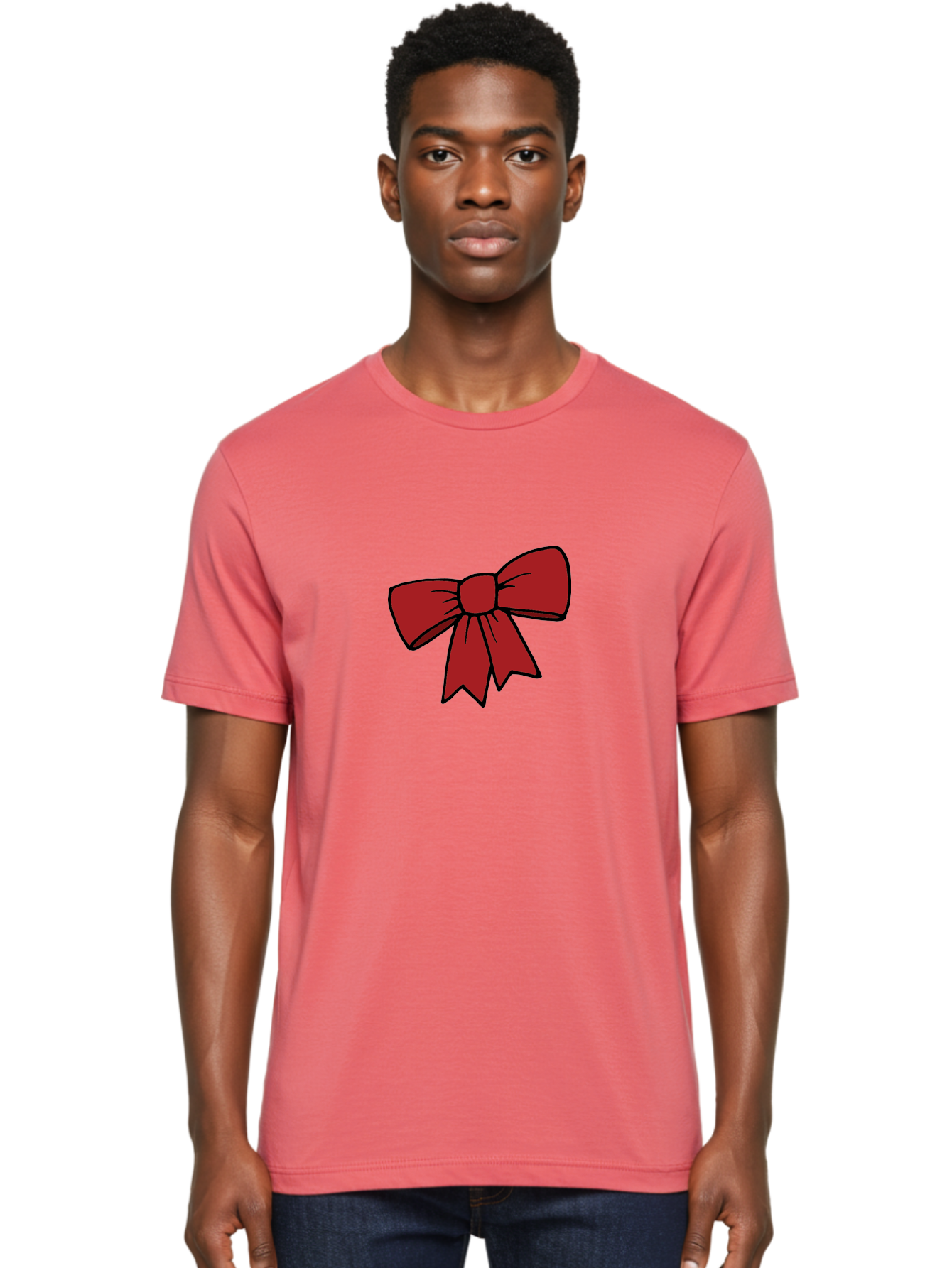 Red-Bow Men'S Graphic Tee, 100% Cotton, Comfortable Casual Summer Wear, Machine Washable, Red Bow, Gift Wrapping, Present Decoration, Festive Ribbon, Holiday Decor, Celebratory Bow, Party Favors Aab070