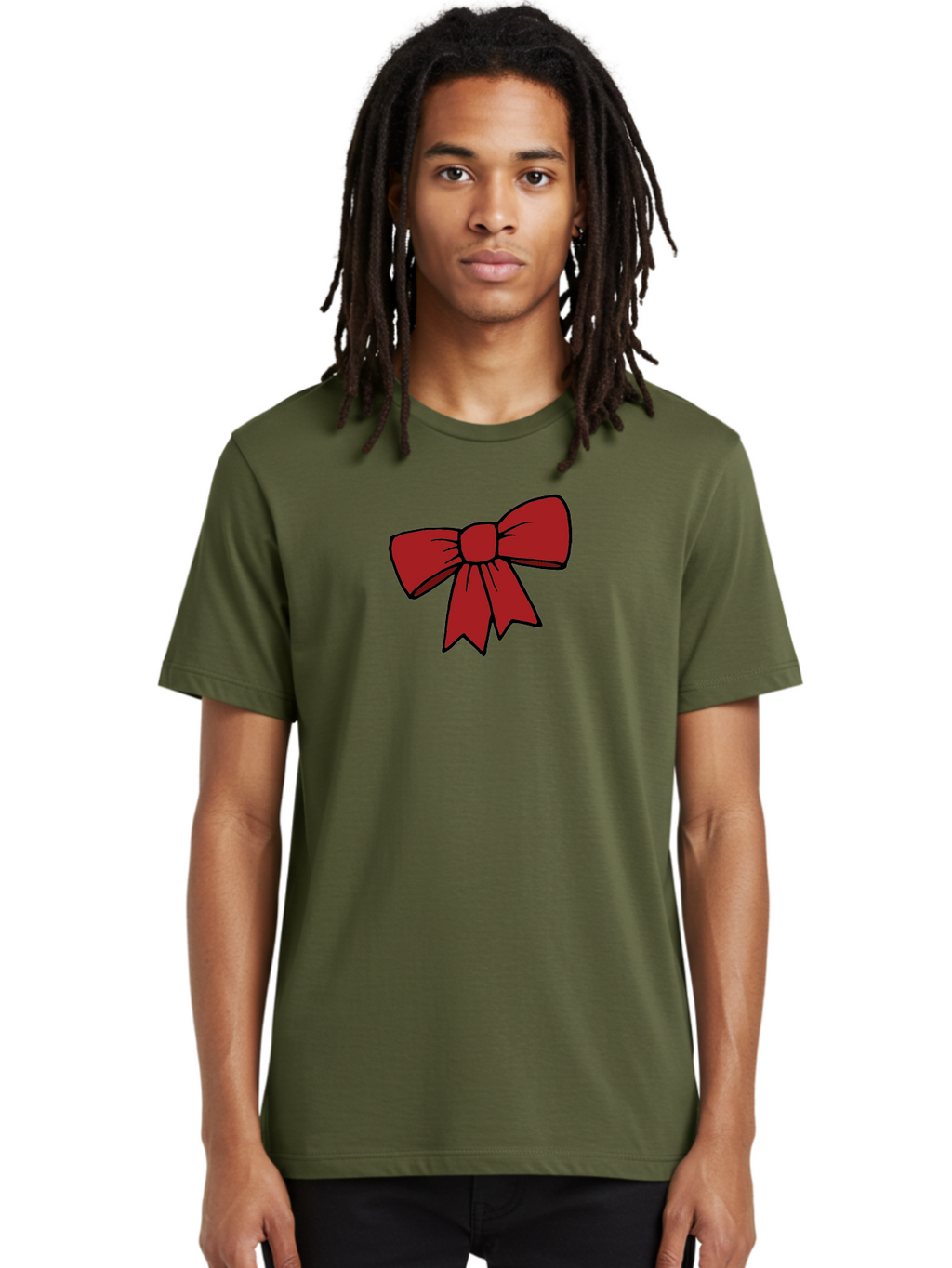 Red-Bow Men'S Graphic Tee, 100% Cotton, Comfortable Casual Summer Wear, Machine Washable, Red Bow, Gift Wrapping, Present Decoration, Festive Ribbon, Holiday Decor, Celebratory Bow, Party Favors Aab070