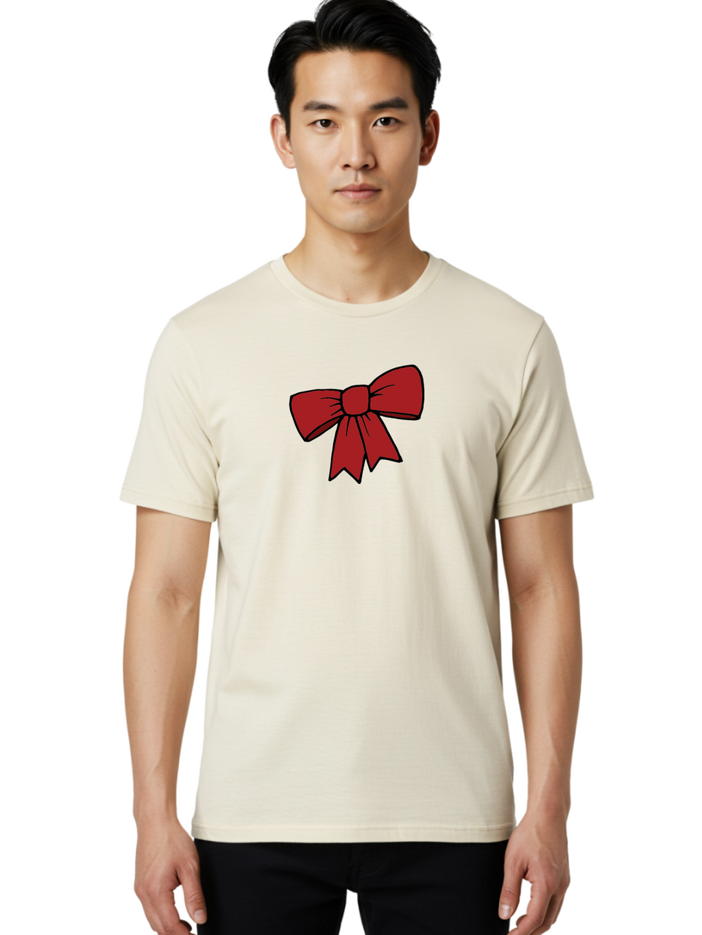 Red-Bow Men'S Graphic Tee, 100% Cotton, Comfortable Casual Summer Wear, Machine Washable, Red Bow, Gift Wrapping, Present Decoration, Festive Ribbon, Holiday Decor, Celebratory Bow, Party Favors Aab070