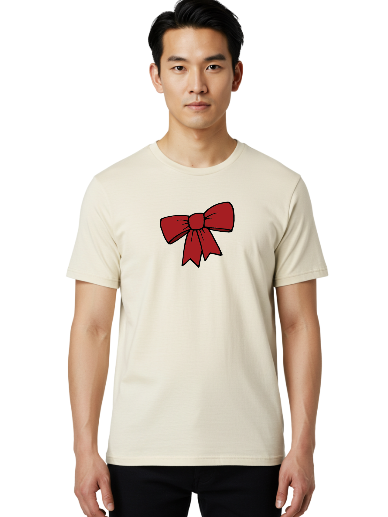Red-Bow Men'S Graphic Tee, 100% Cotton, Comfortable Casual Summer Wear, Machine Washable, Red Bow, Gift Wrapping, Present Decoration, Festive Ribbon, Holiday Decor, Celebratory Bow, Party Favors Aab070