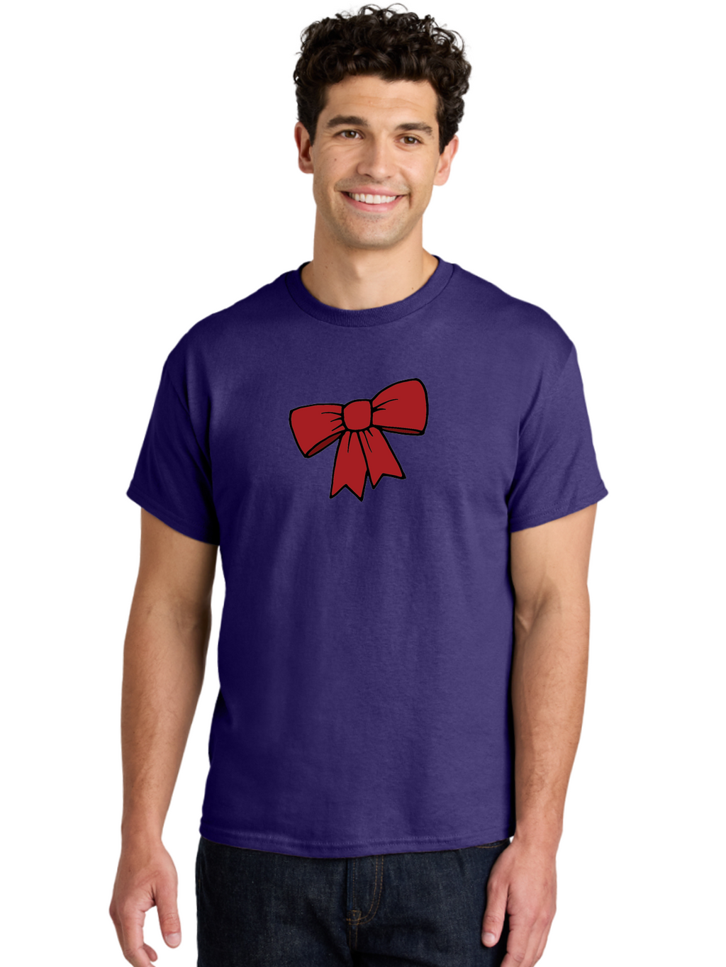Red-Bow Men'S Graphic Tee, 100% Cotton, Comfortable Casual Summer Wear, Machine Washable, Red Bow, Gift Wrapping, Present Decoration, Festive Ribbon, Holiday Decor, Celebratory Bow, Party Favors Aab070
