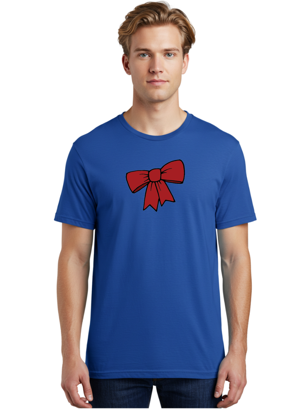 Red-Bow Men'S Graphic Tee, 100% Cotton, Comfortable Casual Summer Wear, Machine Washable, Red Bow, Gift Wrapping, Present Decoration, Festive Ribbon, Holiday Decor, Celebratory Bow, Party Favors Aab070
