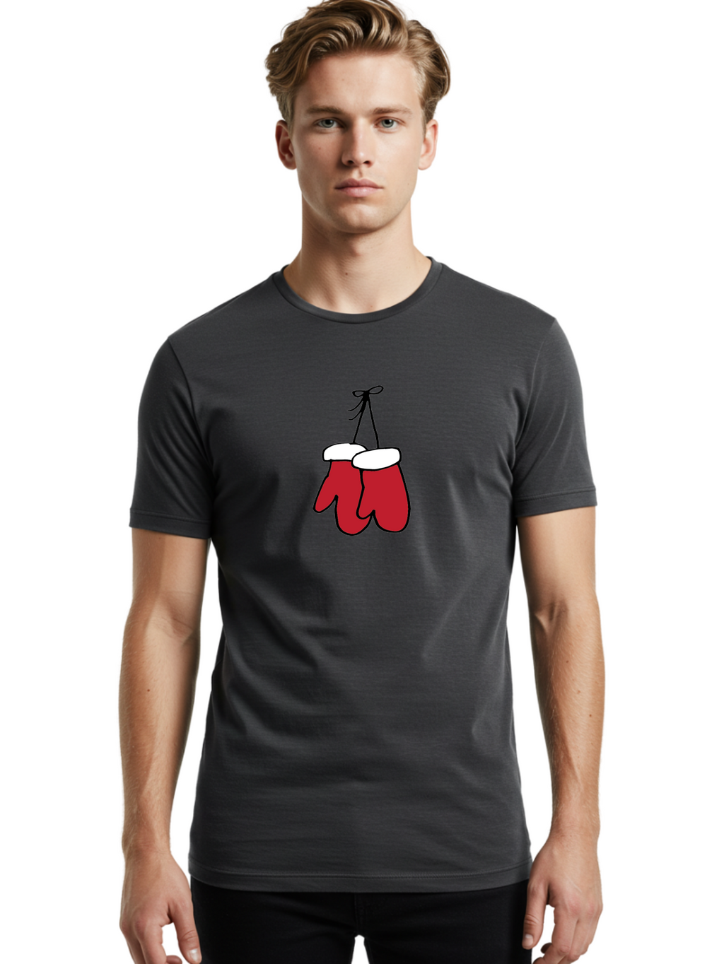 Red-Christmas-Mitten Men'S Graphic Tee, 100% Cotton, Comfortable Casual Summer Wear, Machine Washable, Red Christmas Mittens, Hanging Mittens, Winter Accessories, Festive Gloves, Holiday Decorations, Cozy Winter Wear Aab072