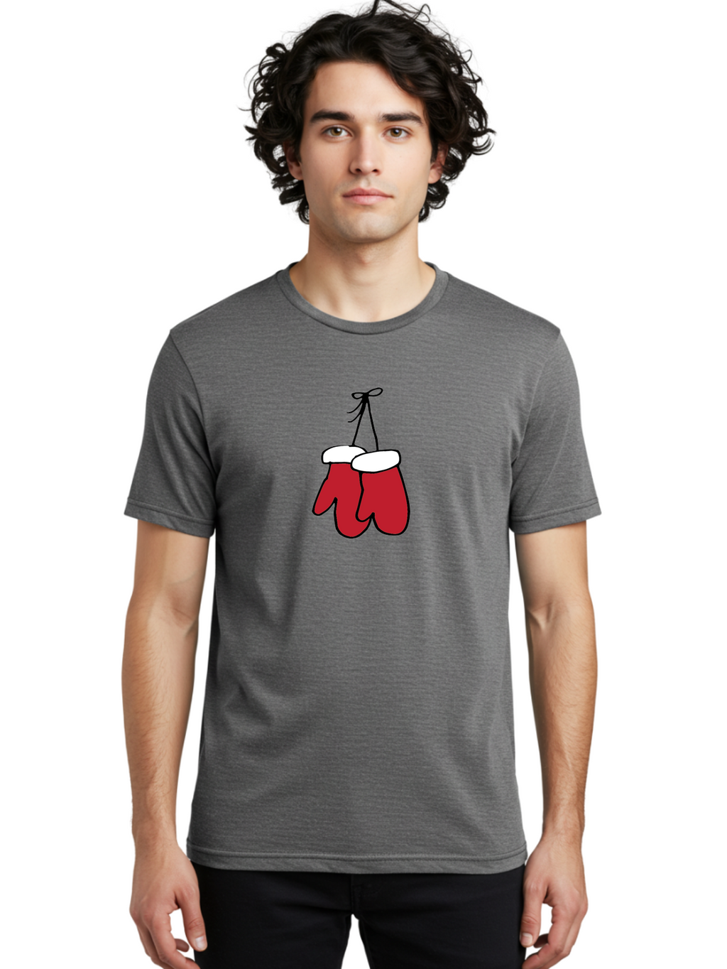 Red-Christmas-Mitten Men'S Graphic Tee, 100% Cotton, Comfortable Casual Summer Wear, Machine Washable, Red Christmas Mittens, Hanging Mittens, Winter Accessories, Festive Gloves, Holiday Decorations, Cozy Winter Wear Aab072