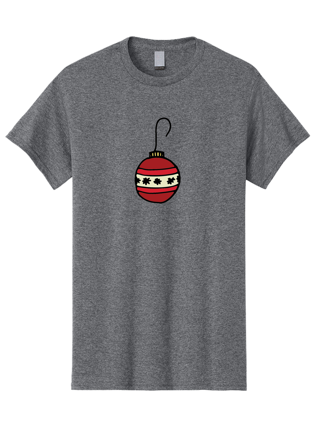 Red-Christmas-Ornament Men'S Graphic Tee, 100% Cotton, Comfortable Casual Summer Wear, Machine Washable, Red Christmas Bauble, Festive Decoration, Holiday Ornament, Black And White Pattern, Snowflake Design, Christmas Tree Decor, Aab076