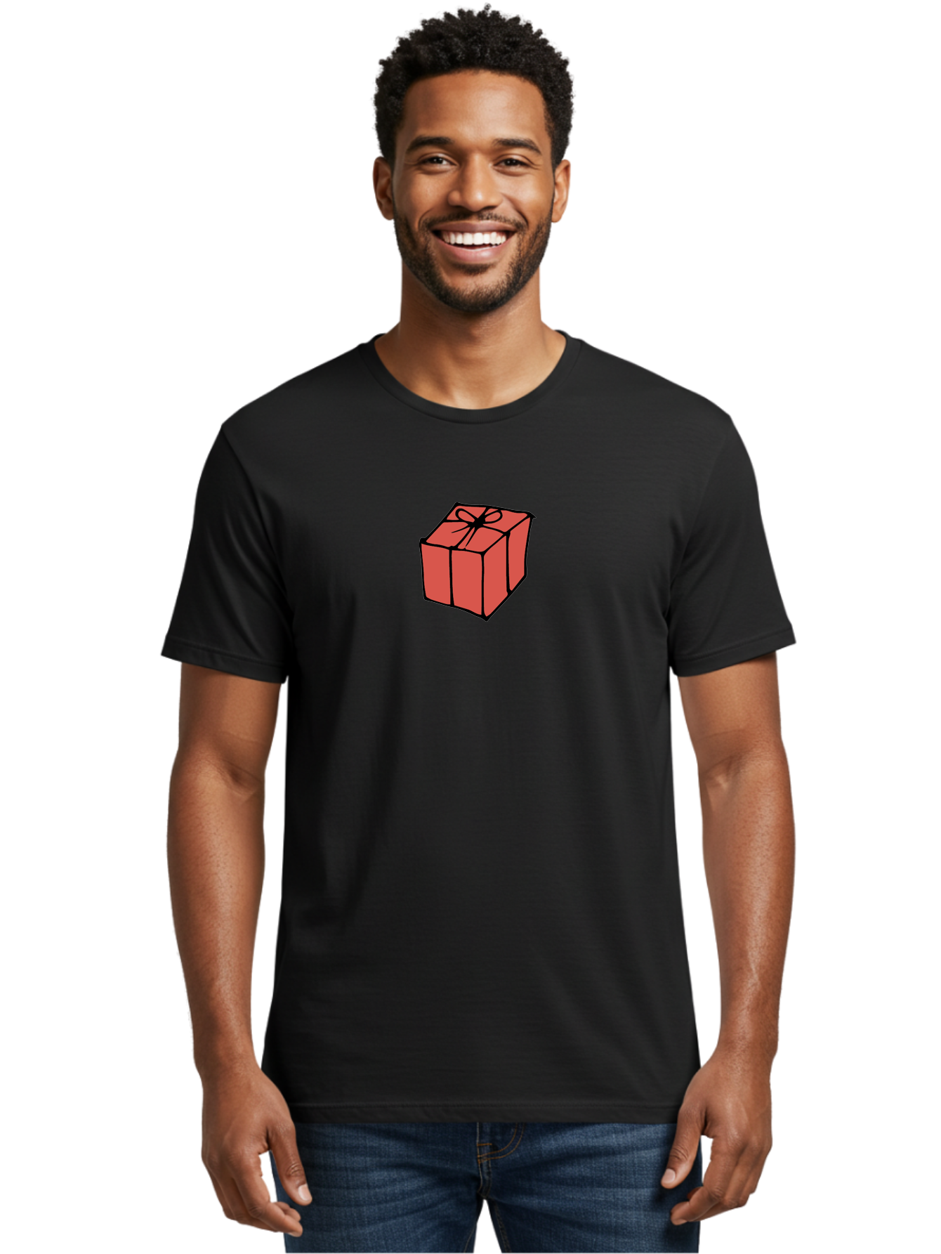Red-Gift-Box Men'S Graphic Tee, 100% Cotton, Comfortable Casual Summer Wear, Machine Washable, Red Gift Box, Ribbon, Present, Wrapped Gift, Black Outline, Birthday Gift, Christmas Present, Festive Wrapping, Gift Idea Aab082