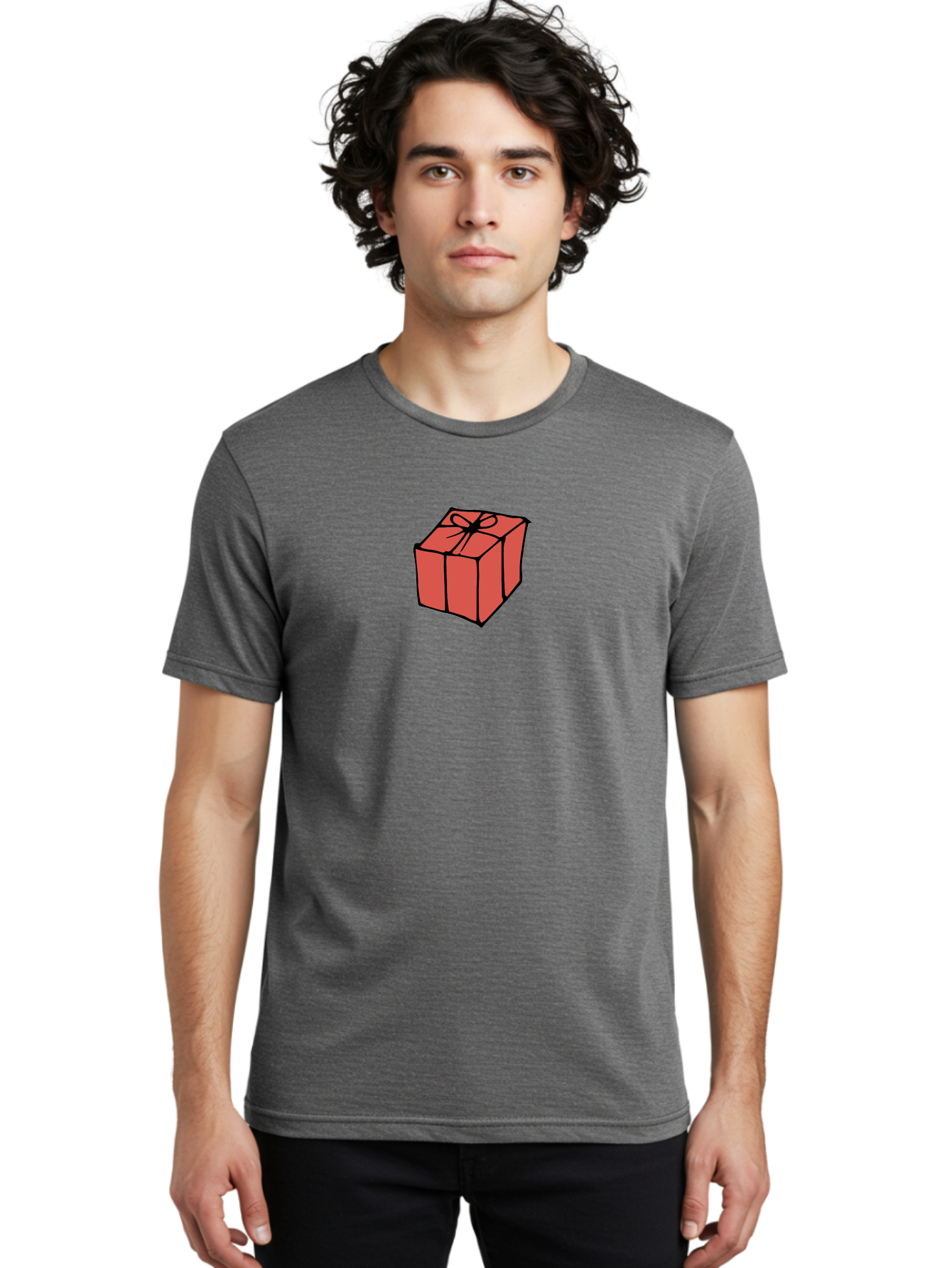 Red-Gift-Box Men'S Graphic Tee, 100% Cotton, Comfortable Casual Summer Wear, Machine Washable, Red Gift Box, Ribbon, Present, Wrapped Gift, Black Outline, Birthday Gift, Christmas Present, Festive Wrapping, Gift Idea Aab082