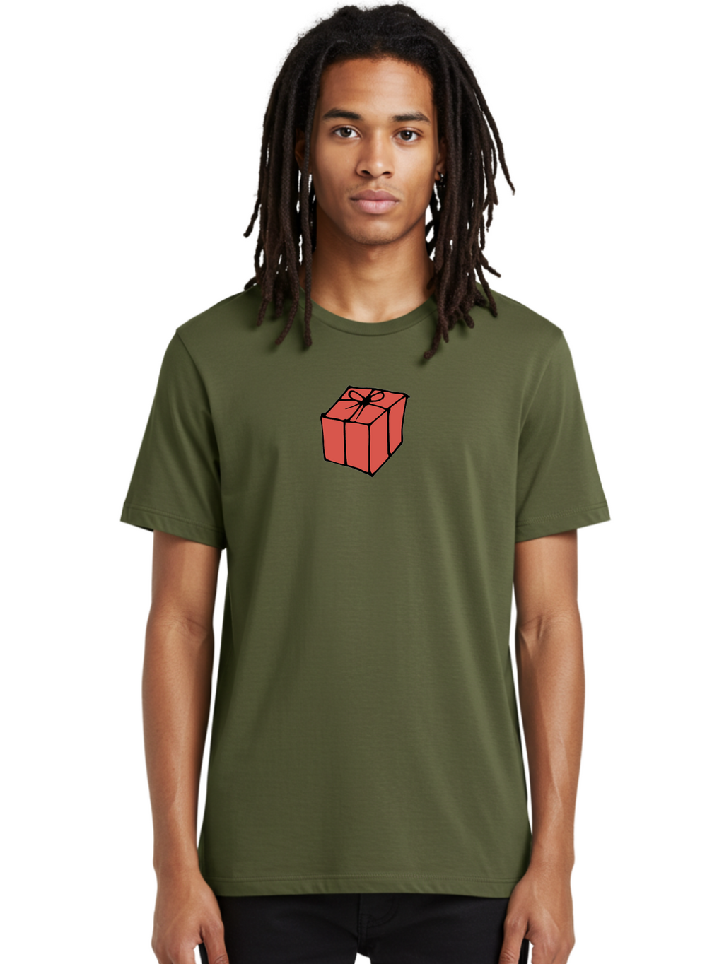 Red-Gift-Box Men'S Graphic Tee, 100% Cotton, Comfortable Casual Summer Wear, Machine Washable, Red Gift Box, Ribbon, Present, Wrapped Gift, Black Outline, Birthday Gift, Christmas Present, Festive Wrapping, Gift Idea Aab082