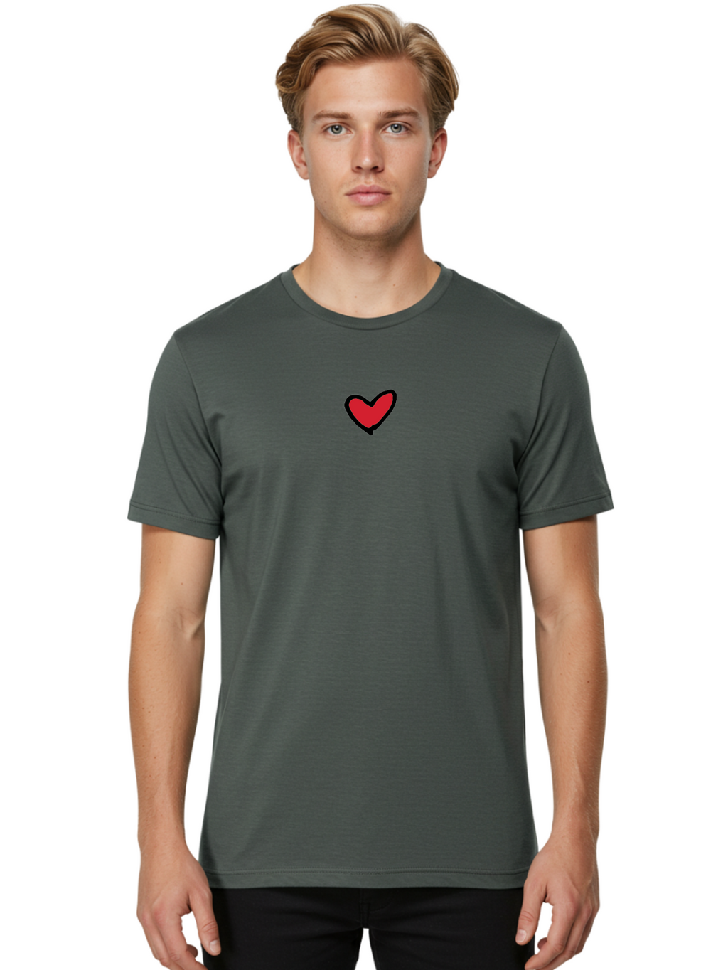 Red-Heart Men'S Graphic Tee, 100% Cotton, Comfortable Casual Summer Wear, Machine Washable, Simple Red Heart, Cartoon Heart, Heart Symbol, Love Sign, Valentines Day Icon, Red Heart Illustration, Heart Graphic Aab083