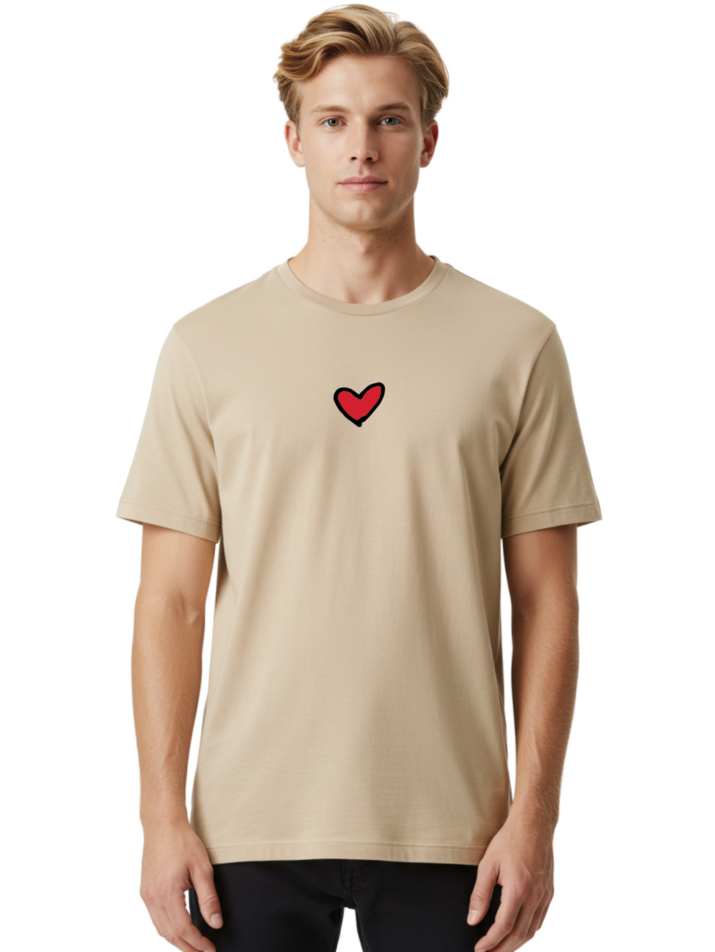 Red-Heart Men'S Graphic Tee, 100% Cotton, Comfortable Casual Summer Wear, Machine Washable, Simple Red Heart, Cartoon Heart, Heart Symbol, Love Sign, Valentines Day Icon, Red Heart Illustration, Heart Graphic Aab083