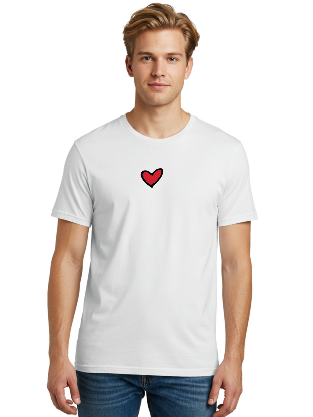 Red-Heart Men'S Graphic Tee, 100% Cotton, Comfortable Casual Summer Wear, Machine Washable, Simple Red Heart, Cartoon Heart, Heart Symbol, Love Sign, Valentines Day Icon, Red Heart Illustration, Heart Graphic Aab083