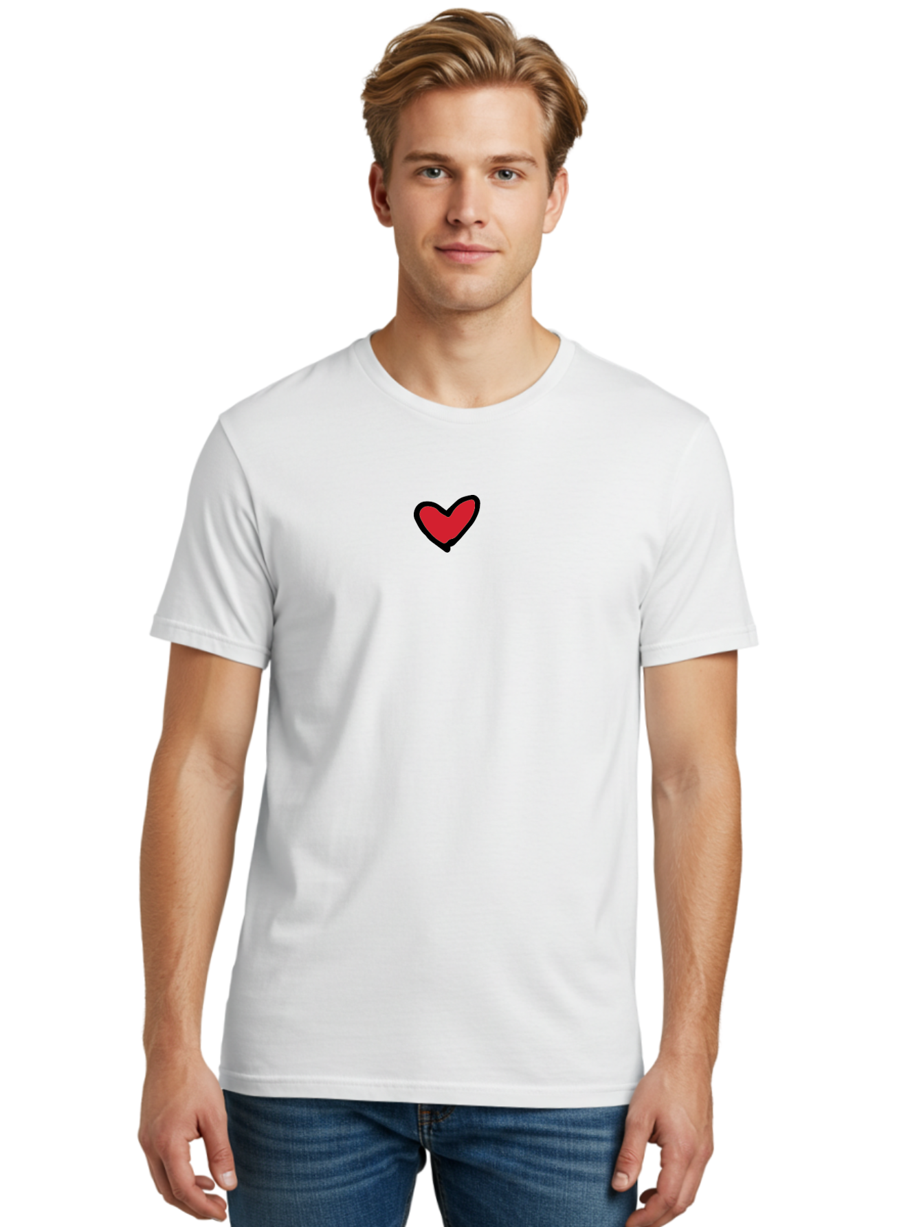 Red-Heart Men'S Graphic Tee, 100% Cotton, Comfortable Casual Summer Wear, Machine Washable, Simple Red Heart, Cartoon Heart, Heart Symbol, Love Sign, Valentines Day Icon, Red Heart Illustration, Heart Graphic Aab083