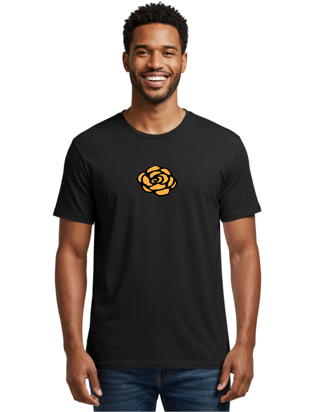 Rose-Icon Men'S Graphic Tee, 100% Cotton, Comfortable Casual Summer Wear, Machine Washable, Orange Rose Illustration, Stylish Graphic Design, Minimalist Art, Simple Rose, Modern Floral Design, Bold Lines Aab085
