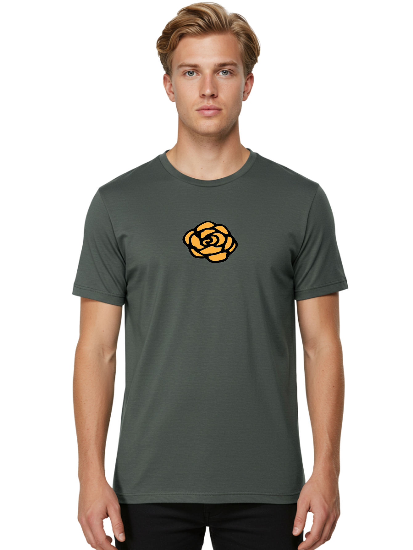 Rose-Icon Men'S Graphic Tee, 100% Cotton, Comfortable Casual Summer Wear, Machine Washable, Orange Rose Illustration, Stylish Graphic Design, Minimalist Art, Simple Rose, Modern Floral Design, Bold Lines Aab085