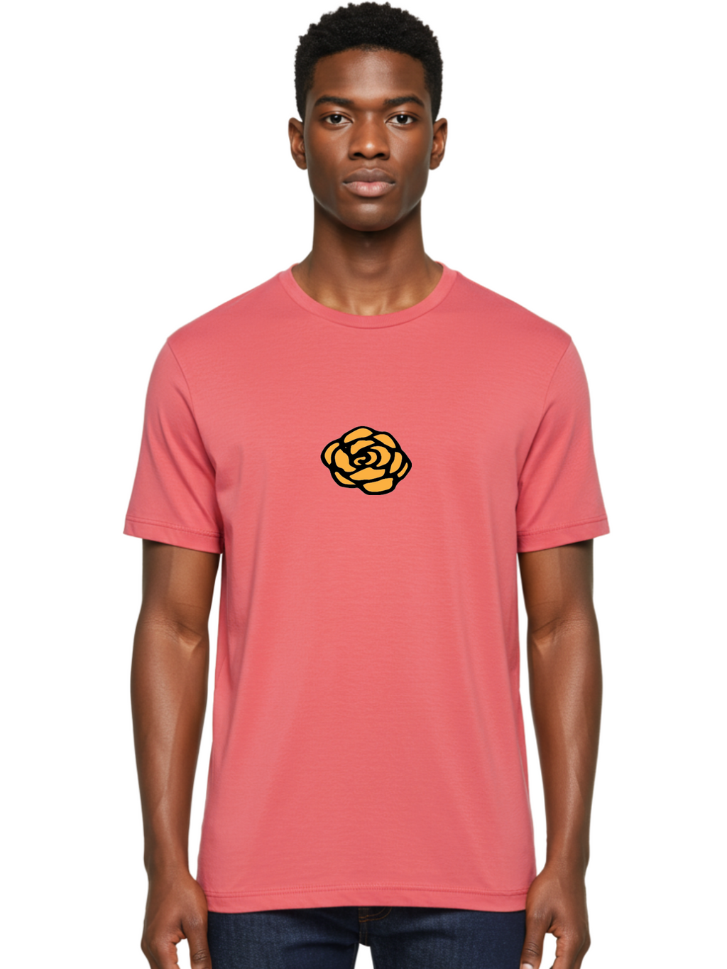 Rose-Icon Men'S Graphic Tee, 100% Cotton, Comfortable Casual Summer Wear, Machine Washable, Orange Rose Illustration, Stylish Graphic Design, Minimalist Art, Simple Rose, Modern Floral Design, Bold Lines Aab085