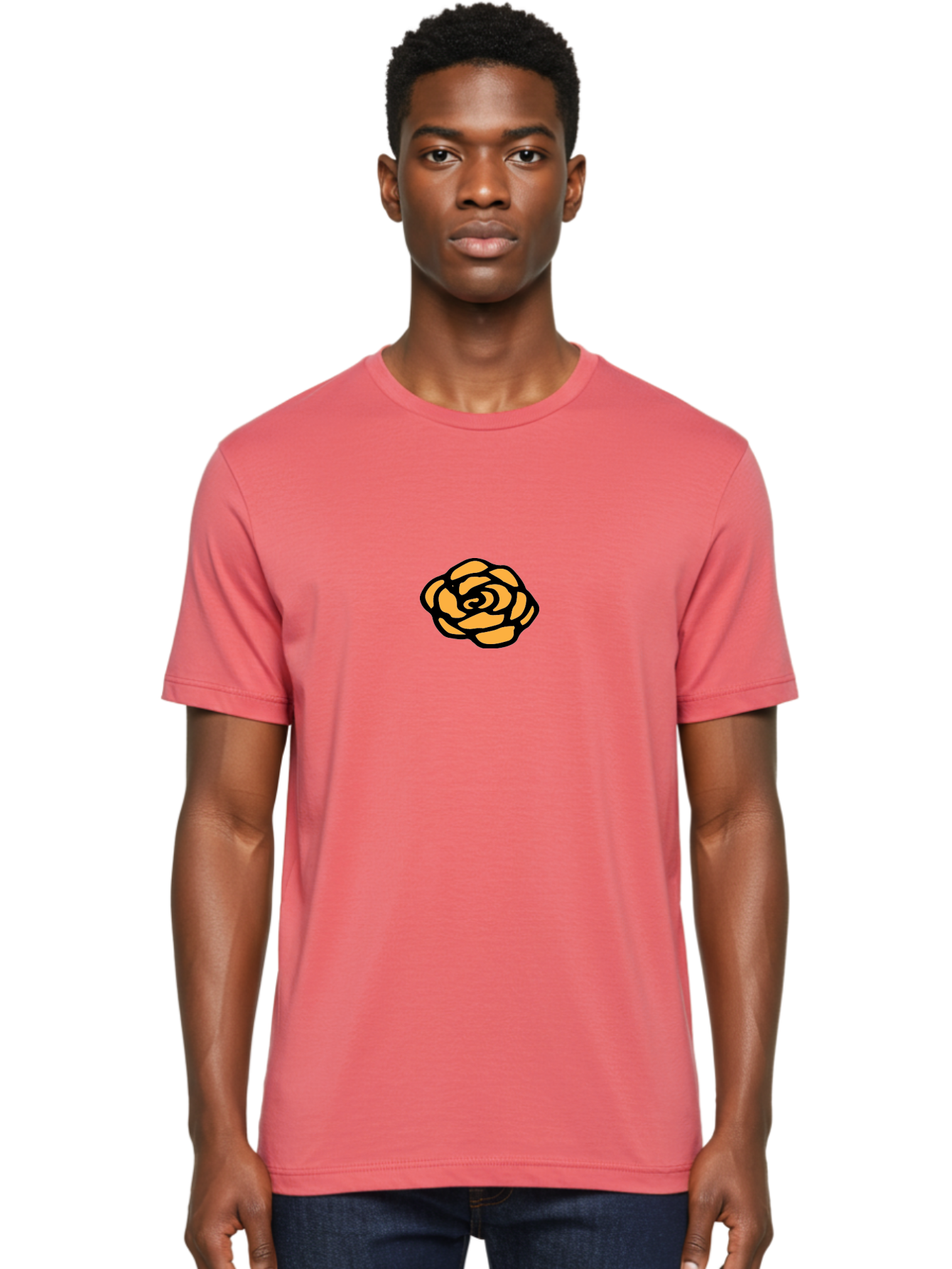 Rose-Icon Men'S Graphic Tee, 100% Cotton, Comfortable Casual Summer Wear, Machine Washable, Orange Rose Illustration, Stylish Graphic Design, Minimalist Art, Simple Rose, Modern Floral Design, Bold Lines Aab085