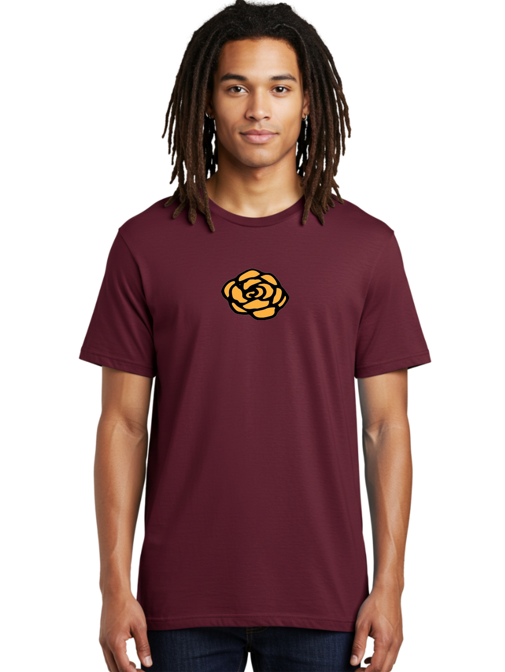 Rose-Icon Men'S Graphic Tee, 100% Cotton, Comfortable Casual Summer Wear, Machine Washable, Orange Rose Illustration, Stylish Graphic Design, Minimalist Art, Simple Rose, Modern Floral Design, Bold Lines Aab085