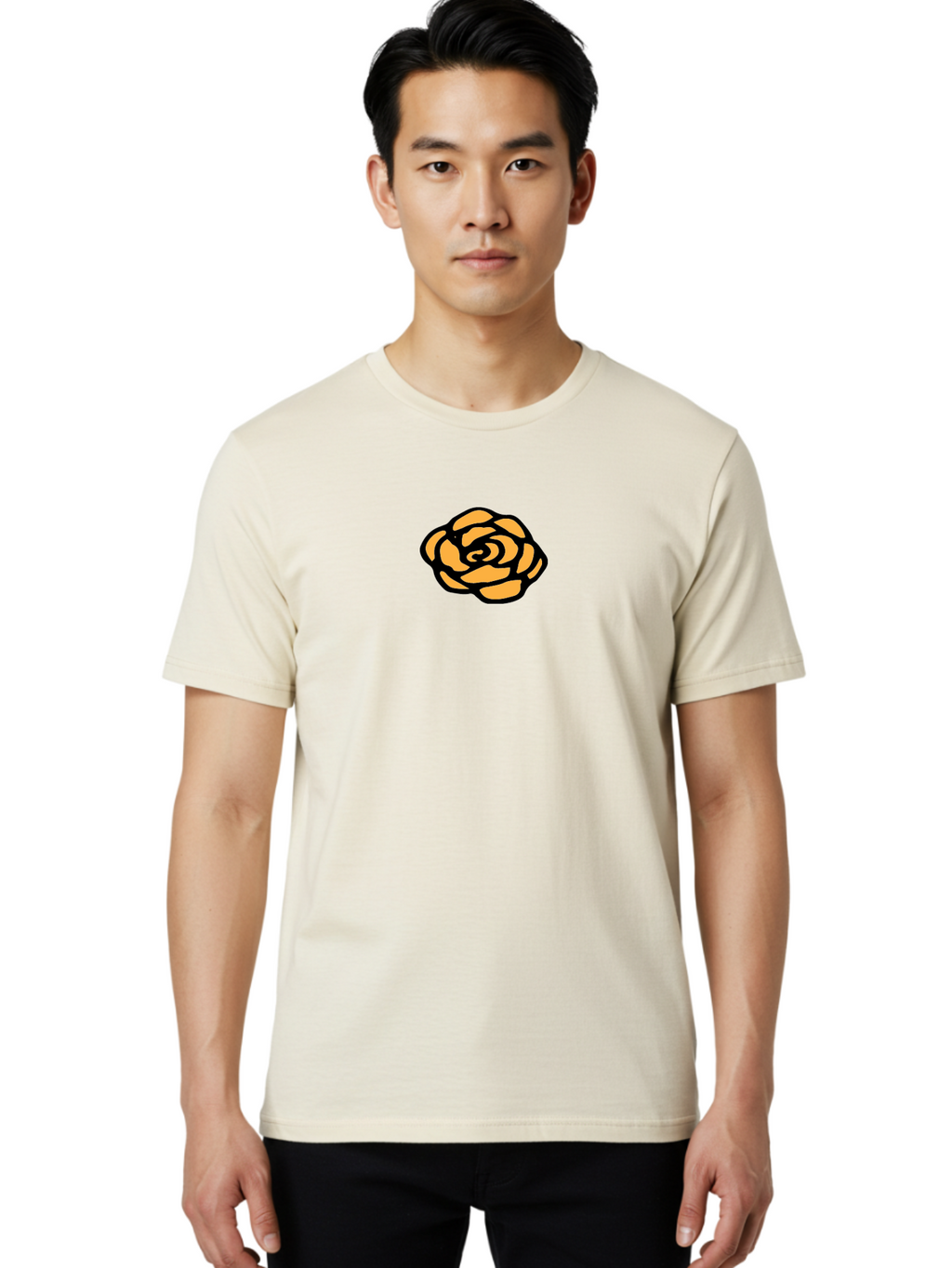 Rose-Icon Men'S Graphic Tee, 100% Cotton, Comfortable Casual Summer Wear, Machine Washable, Orange Rose Illustration, Stylish Graphic Design, Minimalist Art, Simple Rose, Modern Floral Design, Bold Lines Aab085
