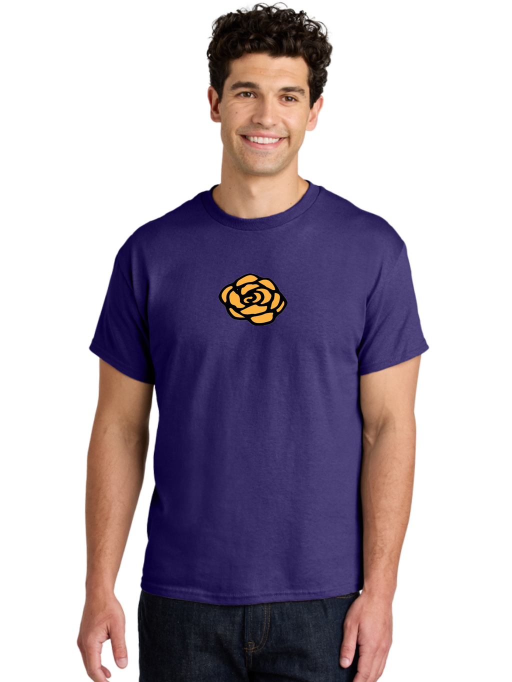 Rose-Icon Men'S Graphic Tee, 100% Cotton, Comfortable Casual Summer Wear, Machine Washable, Orange Rose Illustration, Stylish Graphic Design, Minimalist Art, Simple Rose, Modern Floral Design, Bold Lines Aab085