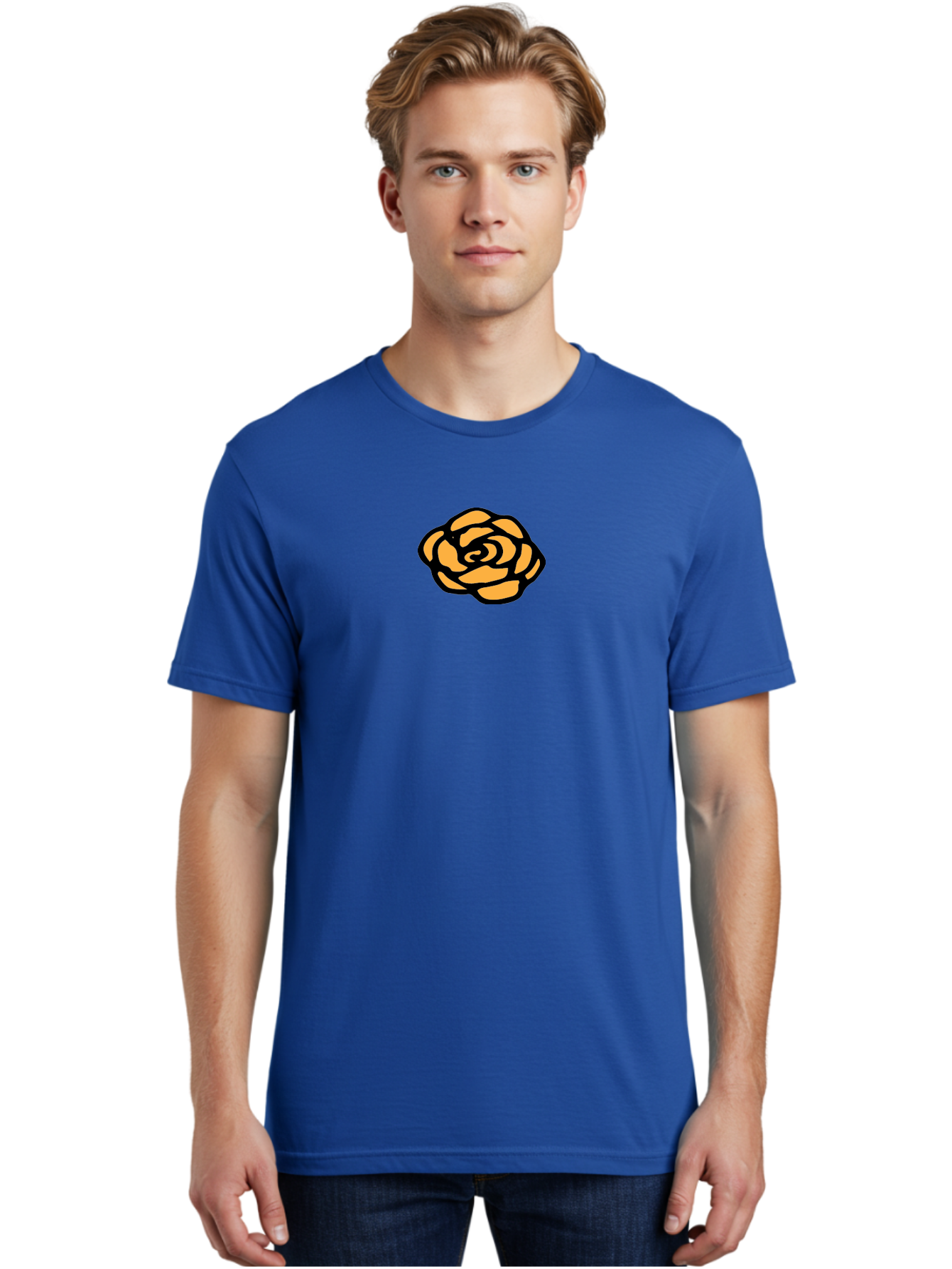 Rose-Icon Men'S Graphic Tee, 100% Cotton, Comfortable Casual Summer Wear, Machine Washable, Orange Rose Illustration, Stylish Graphic Design, Minimalist Art, Simple Rose, Modern Floral Design, Bold Lines Aab085