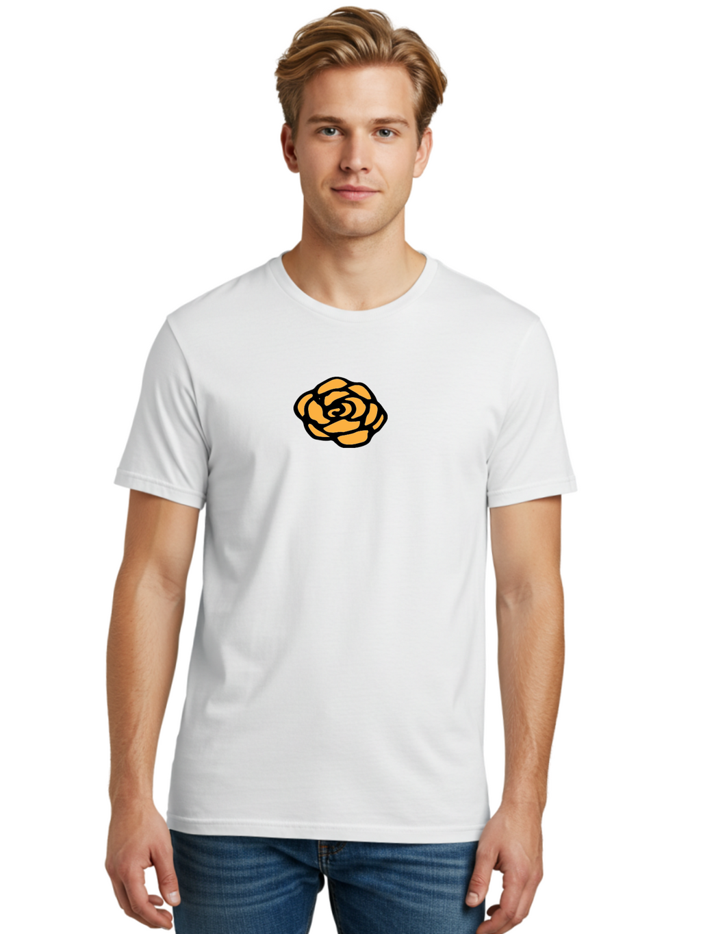 Rose-Icon Men'S Graphic Tee, 100% Cotton, Comfortable Casual Summer Wear, Machine Washable, Orange Rose Illustration, Stylish Graphic Design, Minimalist Art, Simple Rose, Modern Floral Design, Bold Lines Aab085