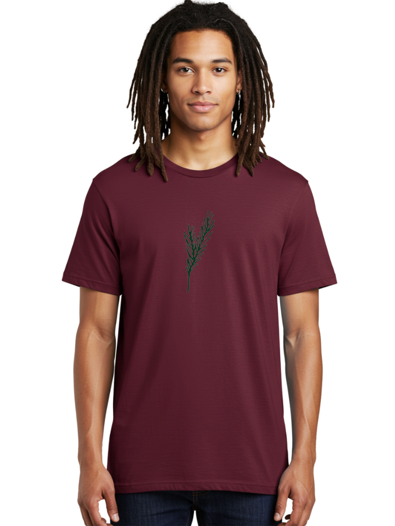 Rosemary-Herb Men'S Graphic Tee, 100% Cotton, Comfortable Casual Summer Wear, Machine Washable, Simple Branch, Minimalist Design, Plant Silhouette, Black Graphics, Leafy Outline, Abstract Foliage, Nature Icon Aab086