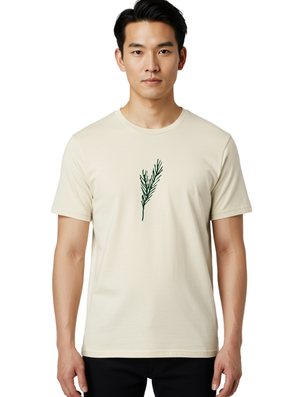 Rosemary-Herb Men'S Graphic Tee, 100% Cotton, Comfortable Casual Summer Wear, Machine Washable, Simple Branch, Minimalist Design, Plant Silhouette, Black Graphics, Leafy Outline, Abstract Foliage, Nature Icon Aab086