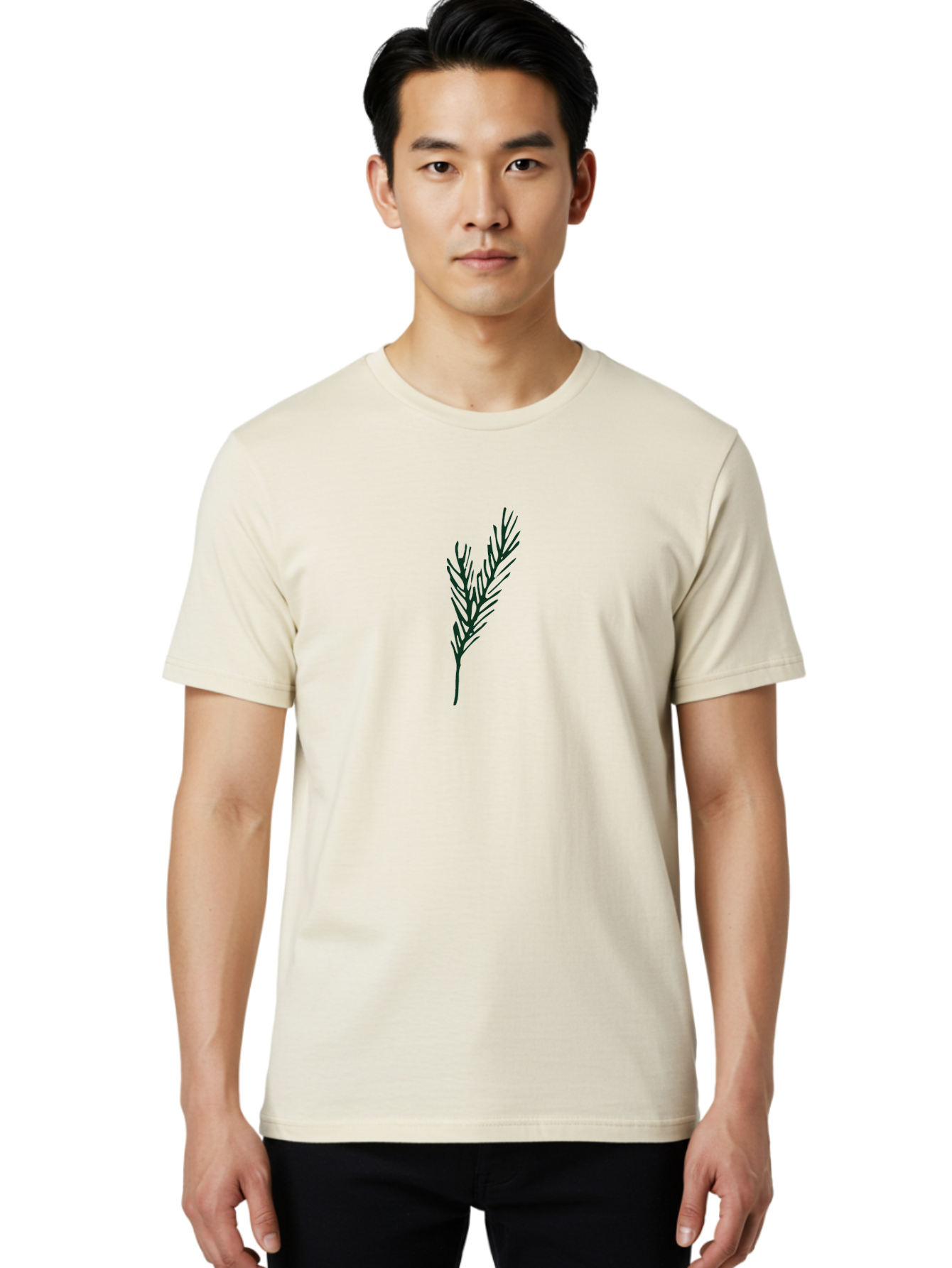 Rosemary-Herb Men'S Graphic Tee, 100% Cotton, Comfortable Casual Summer Wear, Machine Washable, Simple Branch, Minimalist Design, Plant Silhouette, Black Graphics, Leafy Outline, Abstract Foliage, Nature Icon Aab086