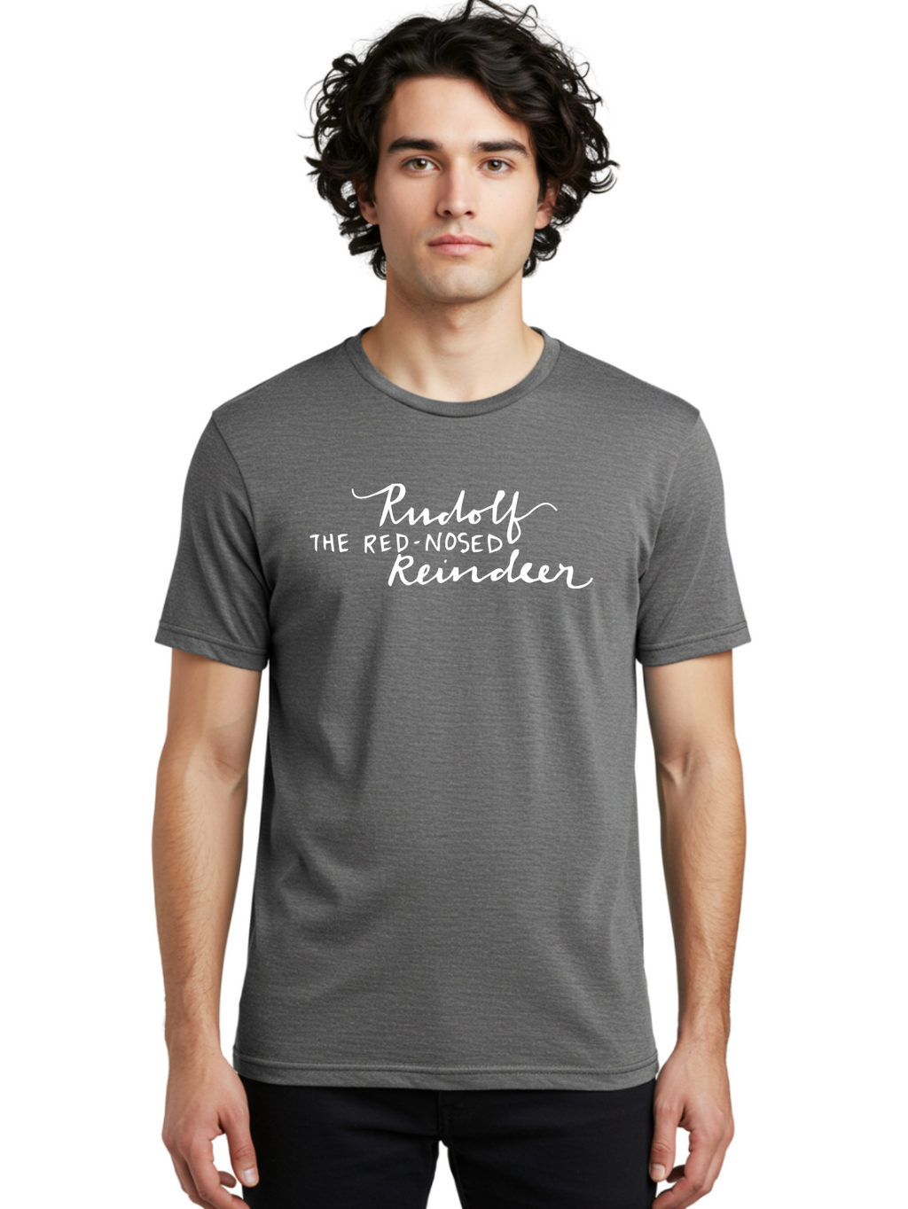 Rudolf-The-Red-Nosed-Reindeer-1 Men'S Graphic Tee, 100% Cotton, Comfortable Casual Summer Wear, Machine Washable, Christmas Classic, Holiday Cheer, Festive Typography, Rudolf The Red-Nosed Reindeer, Christmas Song, White Text, Holiday Graphics Aab088