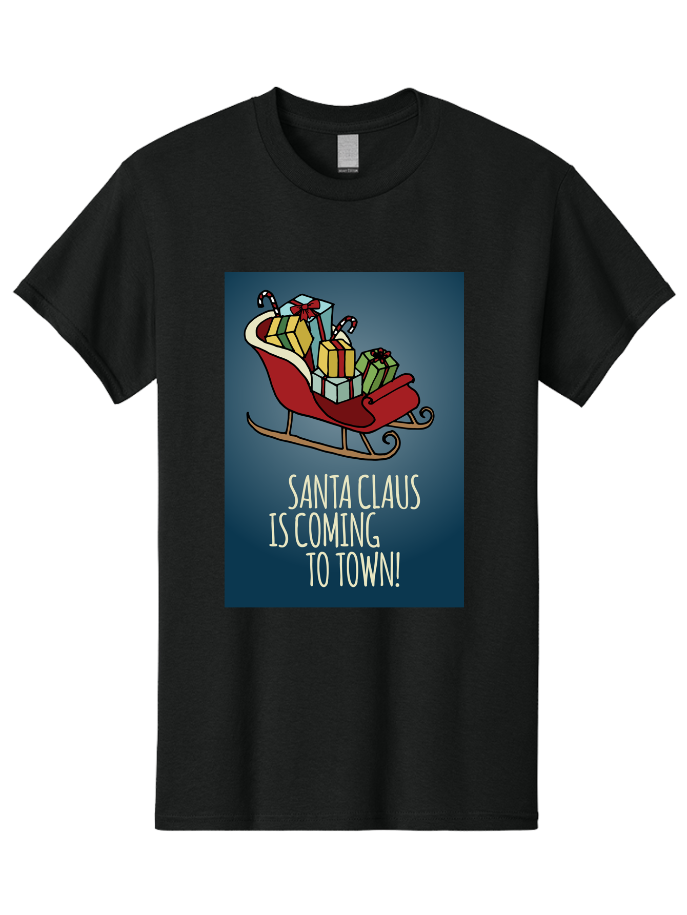 Santa-Claus-Is-Coming-To-Town Men'S Graphic Tee, 100% Cotton, Comfortable Casual Summer Wear, Machine Washable, Santa Claus, Christmas Gifts, Holiday Season, Festive Sleigh, Candy Canes, Wrapped Presents, Christmas Magic, Joyful Atmosphere, Aab093
