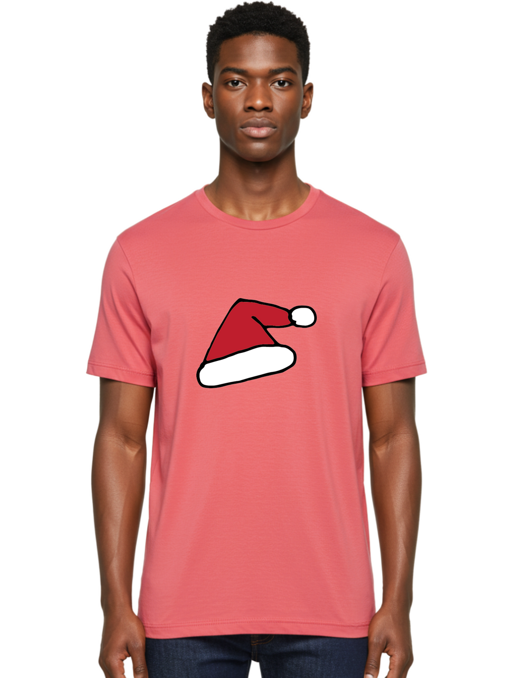 Santa-Hat-1 Men'S Graphic Tee, 100% Cotton, Comfortable Casual Summer Wear, Machine Washable, Christmas Hat, Red And White Hat, Festive Headwear, Holiday Accessory, Cartoon Style, Winter Wear, Santa Claus Hat Aab094